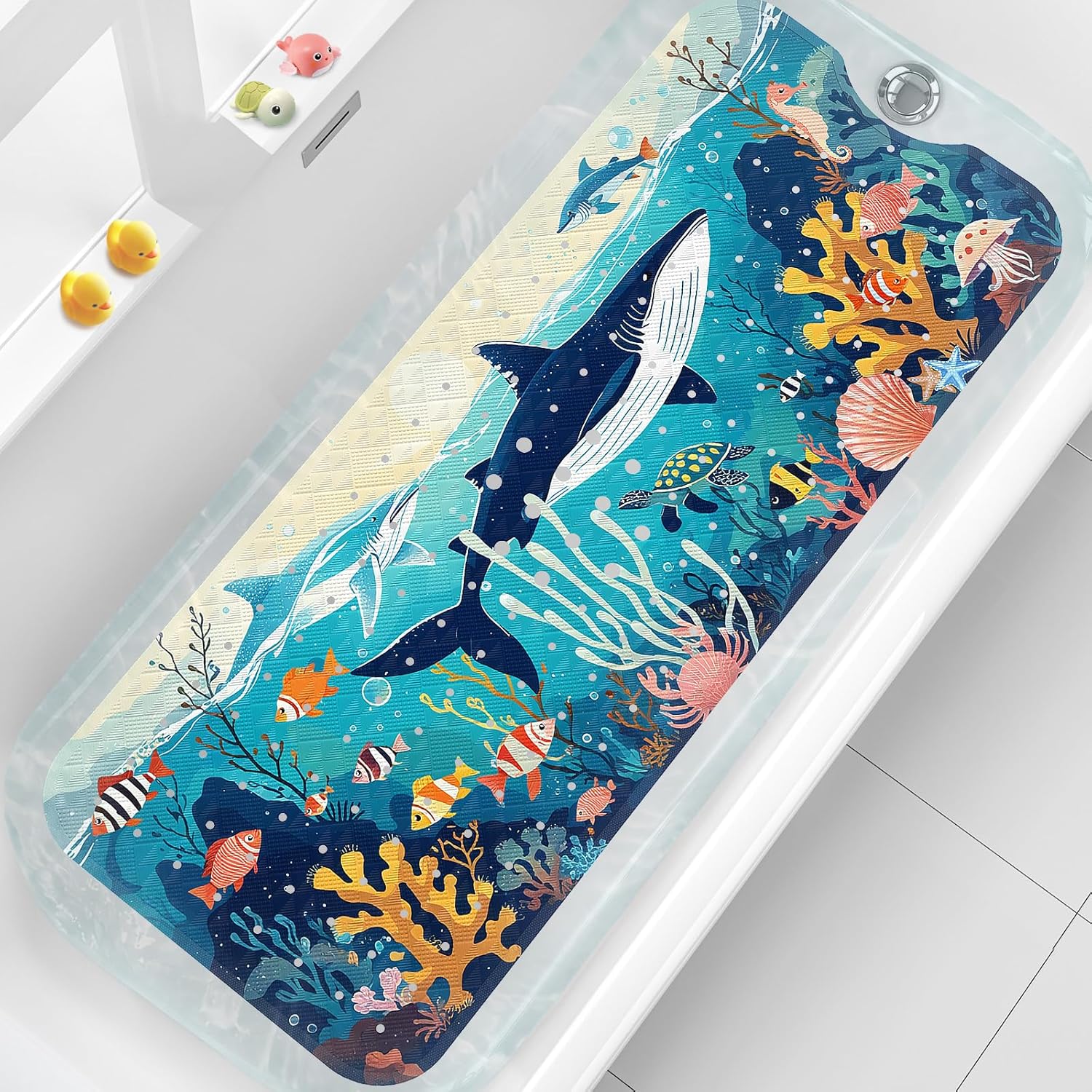 XIYUNTE Kids Bath Mat - 40x16 Non Slip with Suction Cups and Drain Holes