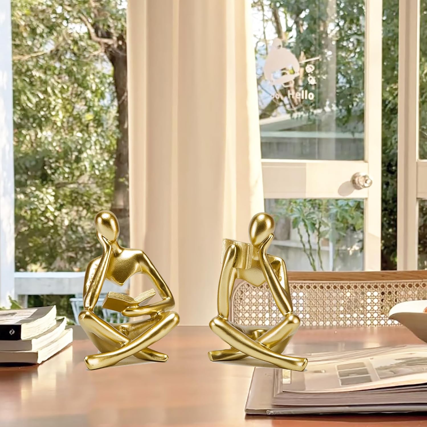 Reading Thinker Statue Set of 2 Modern Abstract Art Decor