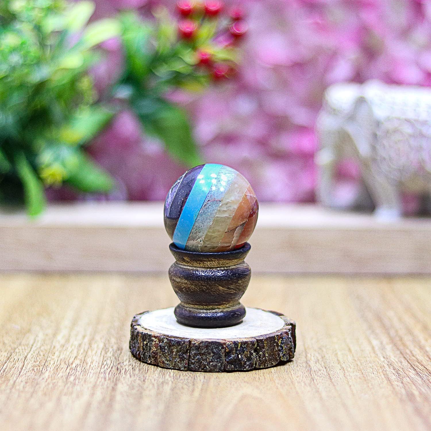 Quartz Crystal Healing Ball With Seven Gemstones for Home Decoration