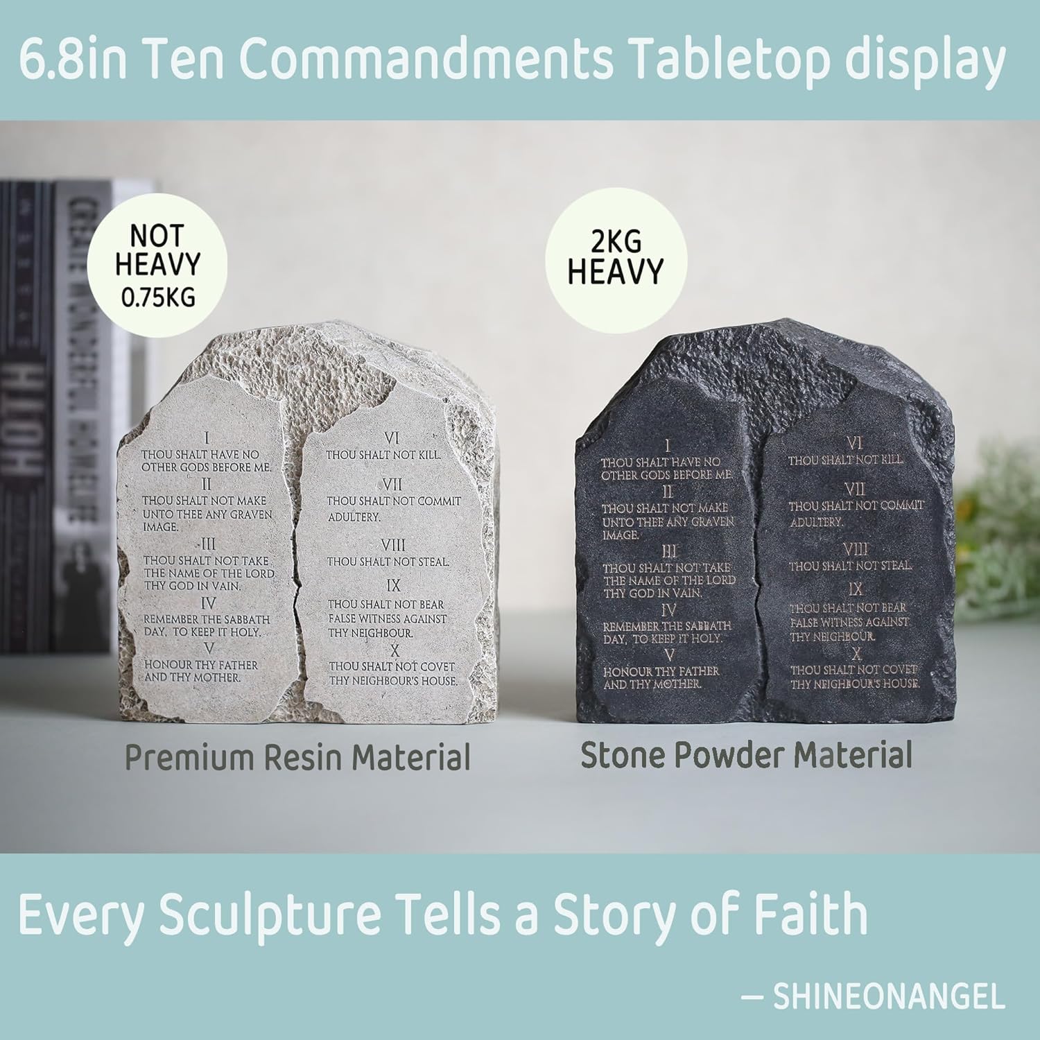 Ten Commandments Stone Sculpture - 68 Inch Decor for Home Office