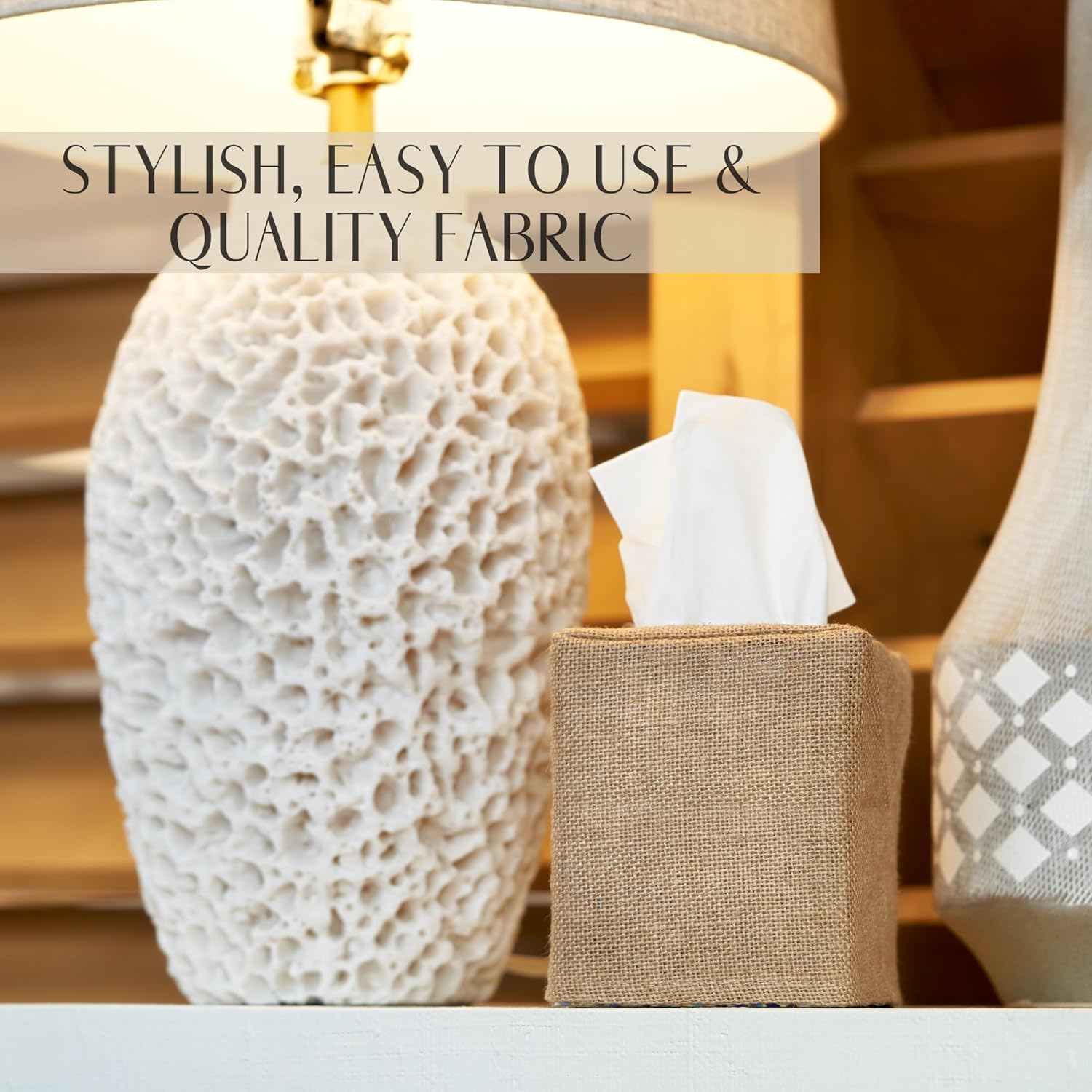KIBAGA Burlap Tissue Box Cover - Stylish Fall Decor Cube Holder