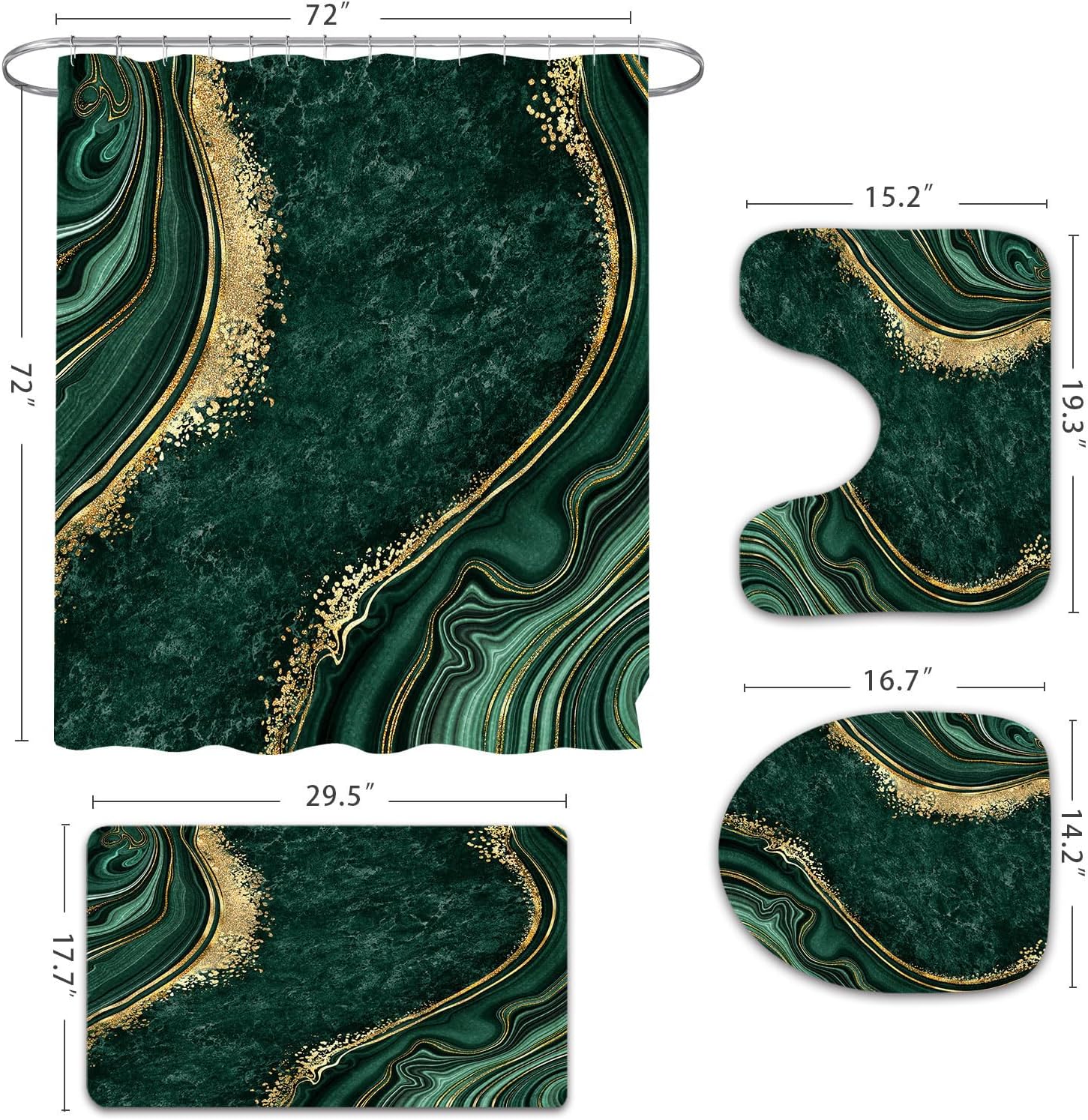 Gibelle 4 Pcs Luxury Marble Shower Curtain Set 1