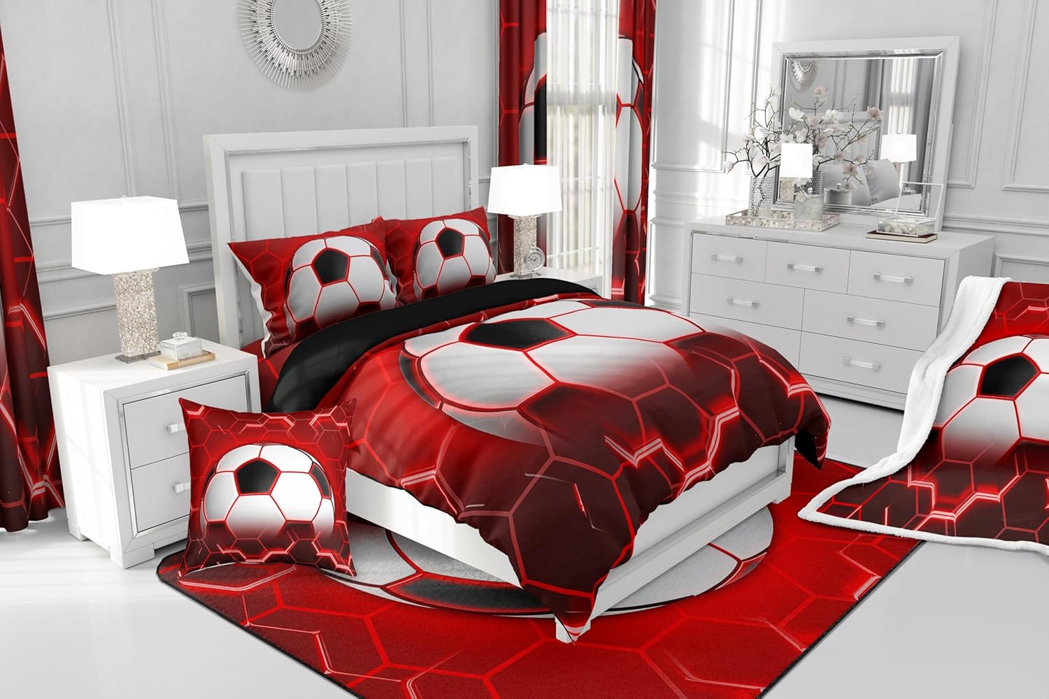 Feelyou Red Football Bath Curtain Set 72x72