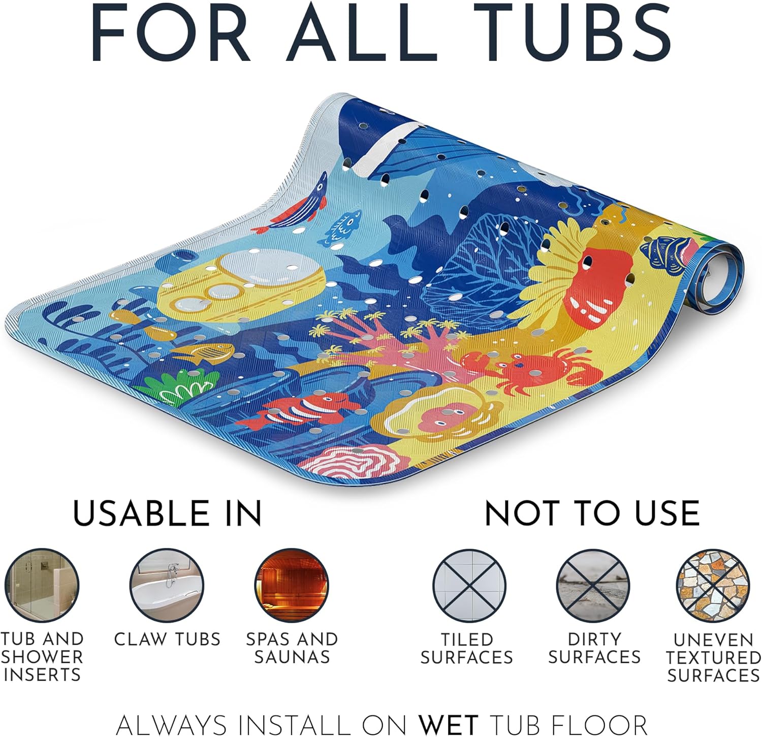 Homerella Anti Slip Bathtub Mat for Kids Adults