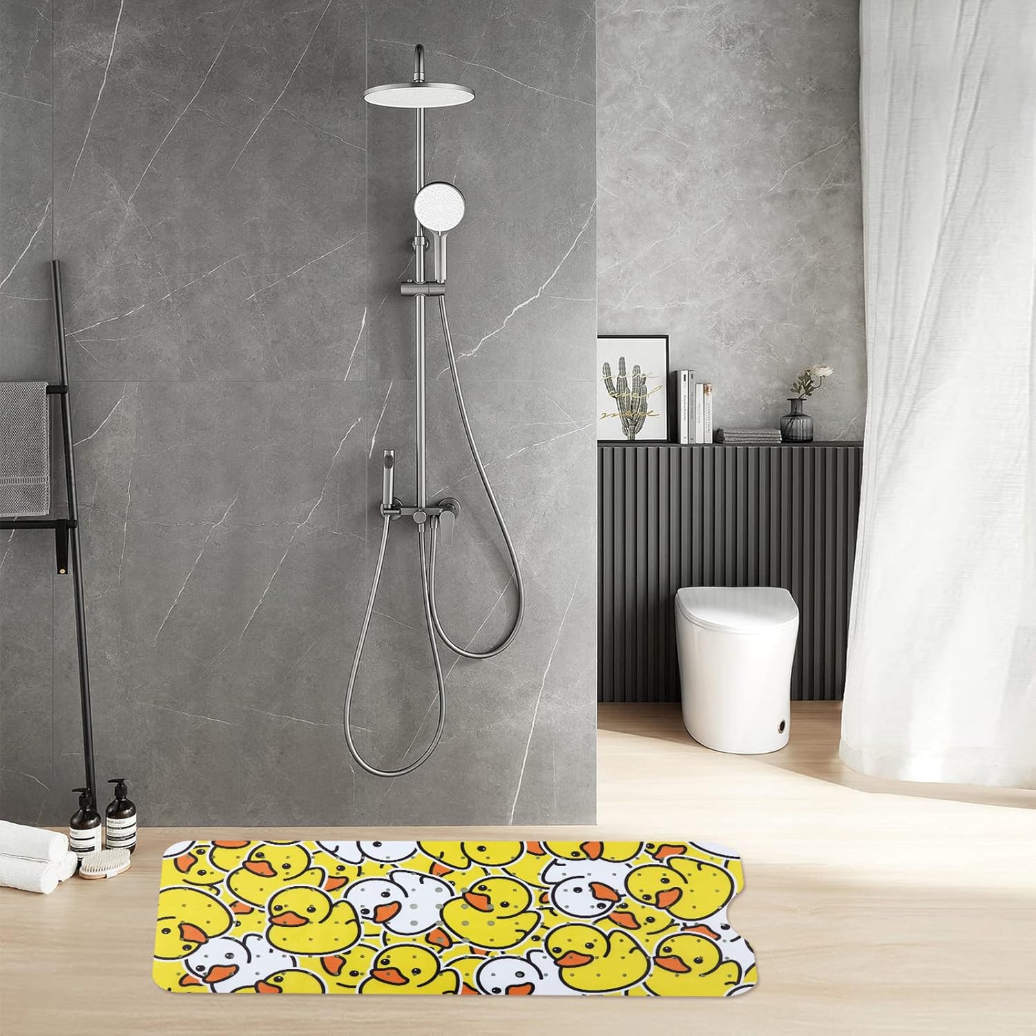 Tubozadi Kids Non Slip Bath Mat with Suction Cups and Drain Holes Yellow Duck