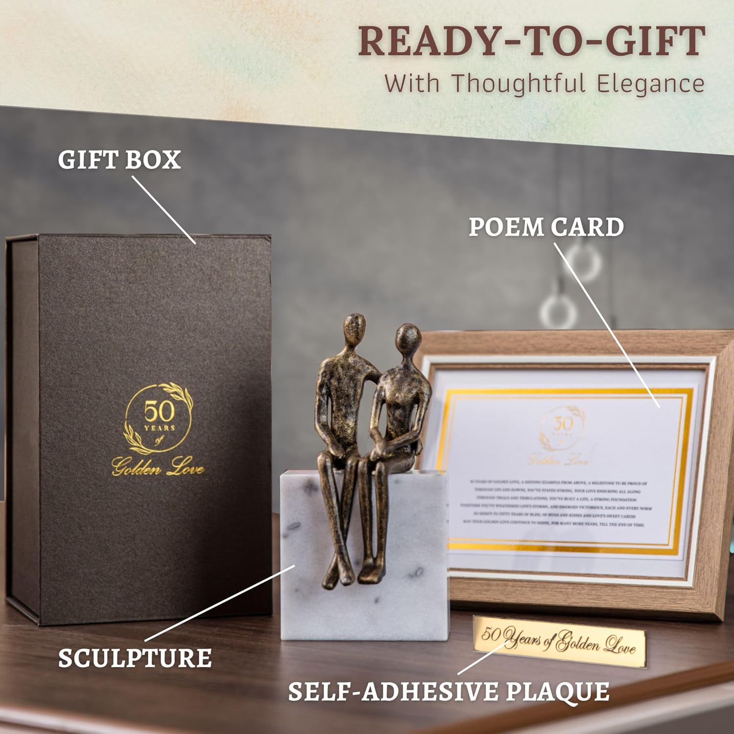 50th Wedding Anniversary Sculpture Set - Iron Marble
