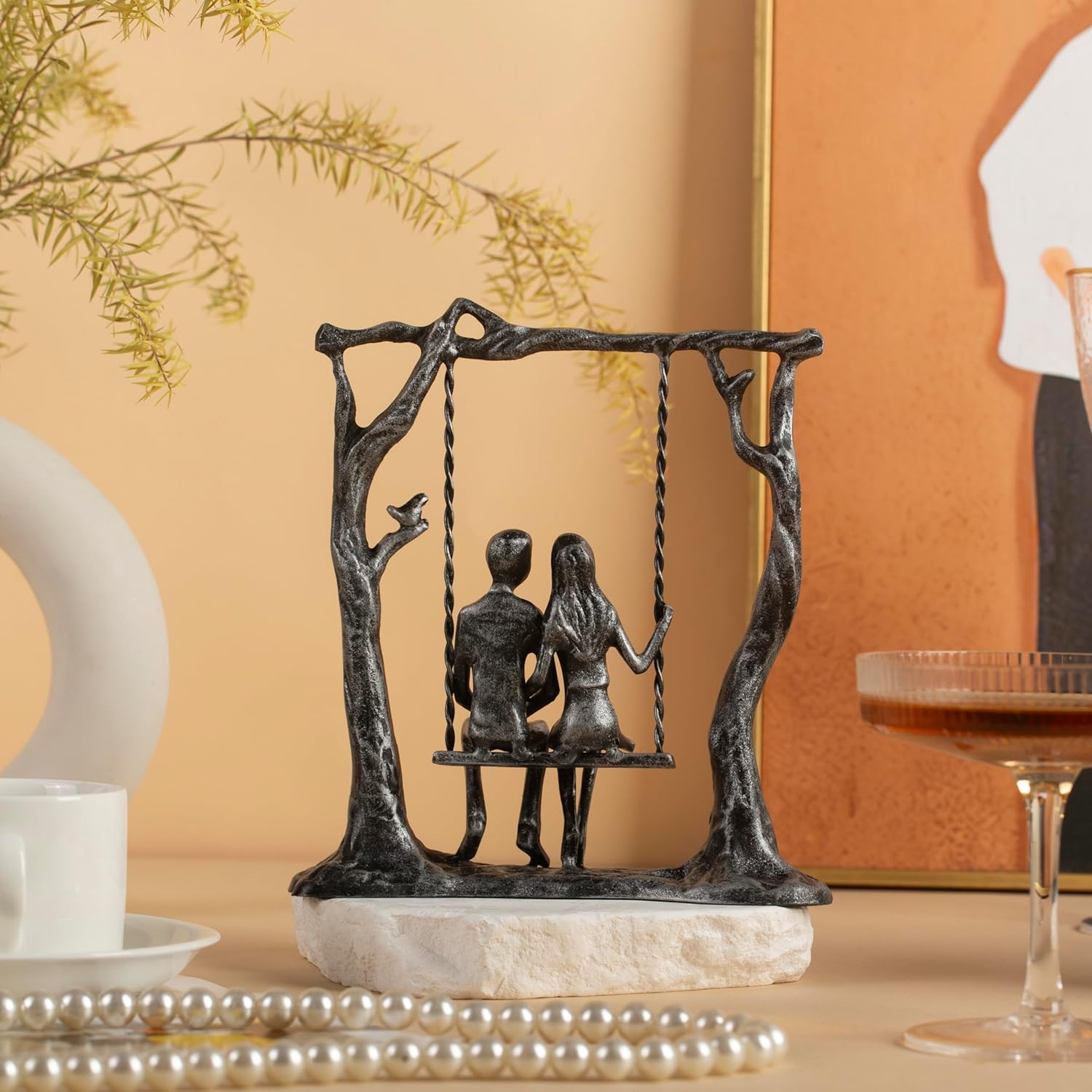 6th Anniversary Iron Sculpture Romantic Couple Statue for Her