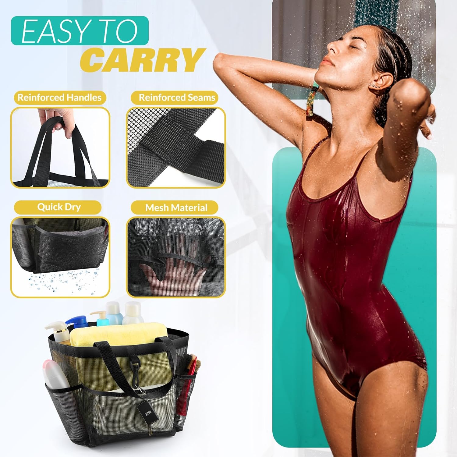 Ellipse Mesh Shower Caddy with 8 Pockets Portable for Dorm Room Travel Gym Beach