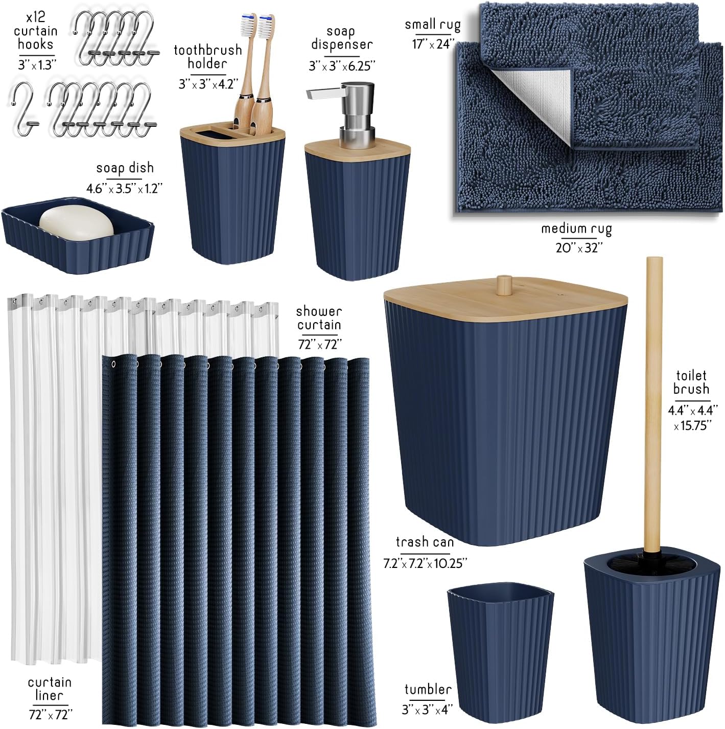 Clara Clark 22PC Navy Bathroom Accessory Set
