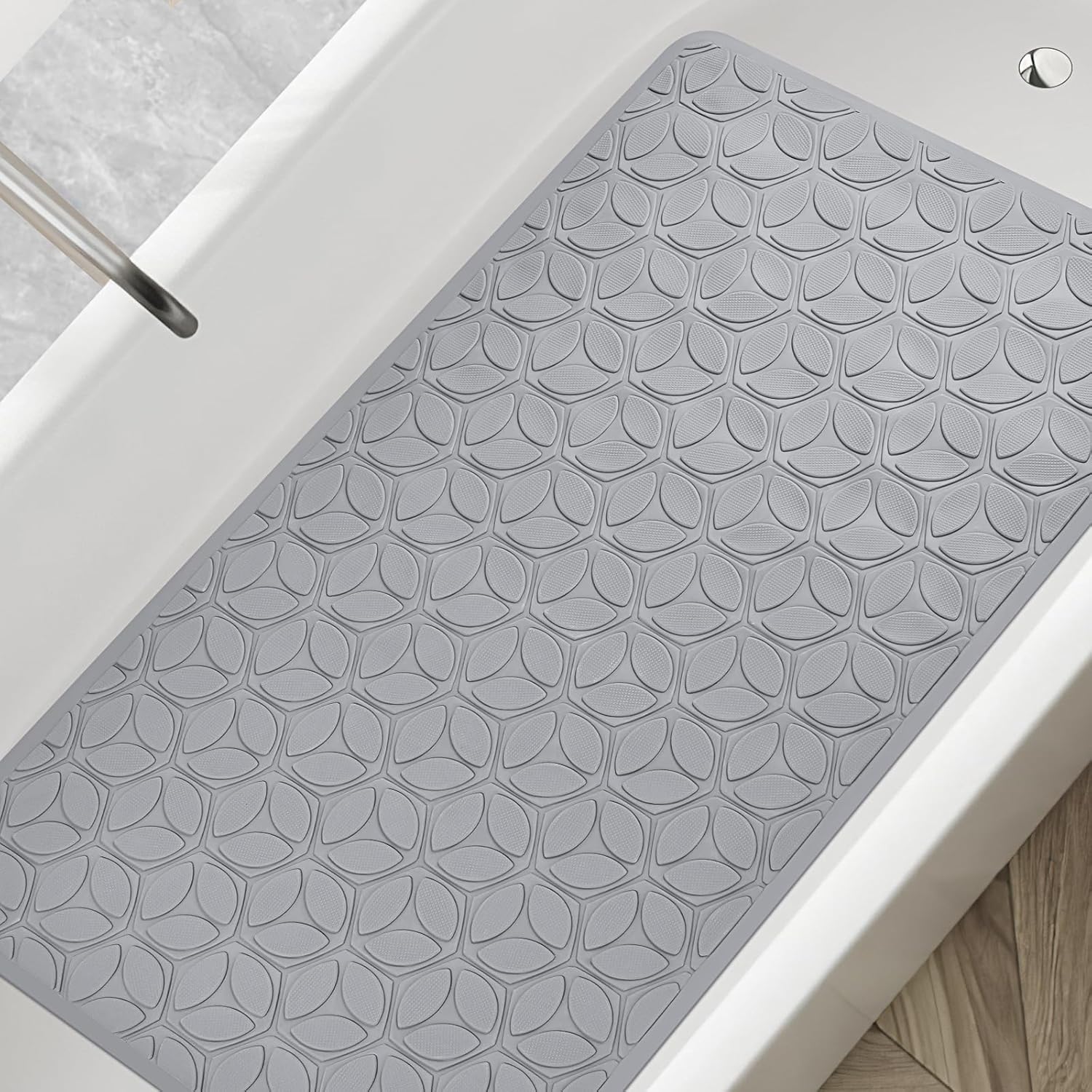 WRISIN Non-Slip Bathtub Mat with Suction Cups - 17x35 Inch Gray