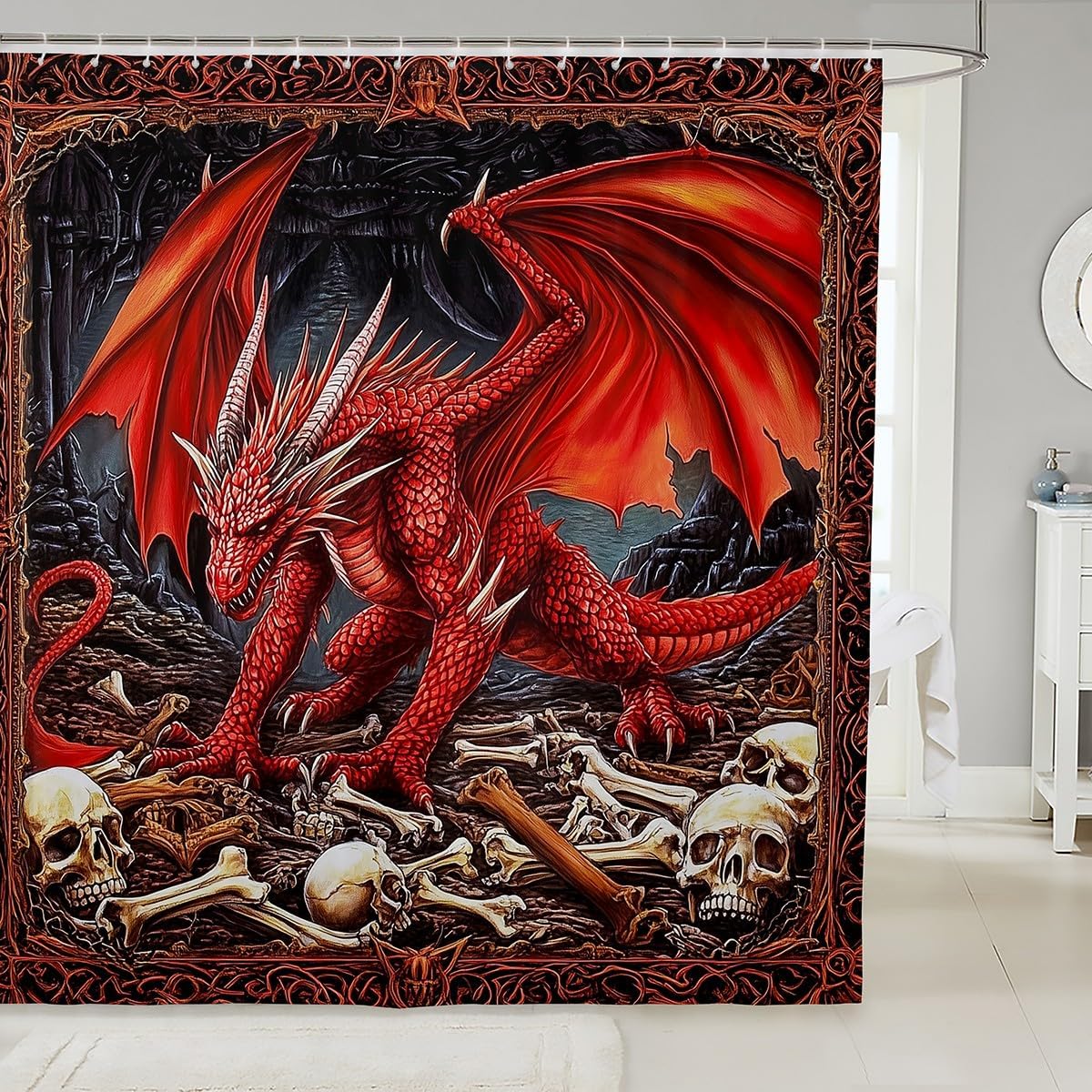 Feelyou Kids Dragon Shower Curtain Set 72x72 Red 1