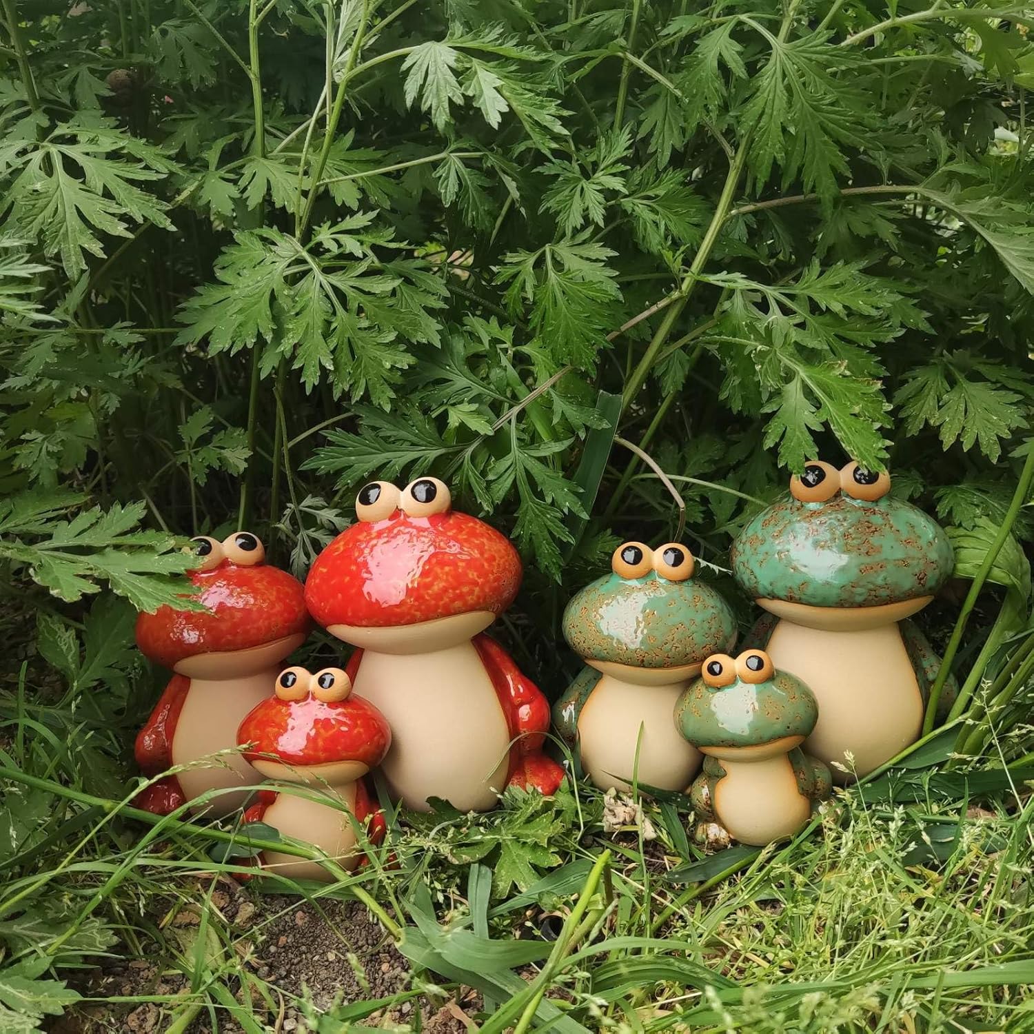 Cute Ceramic Frog Garden Statues Set of 3