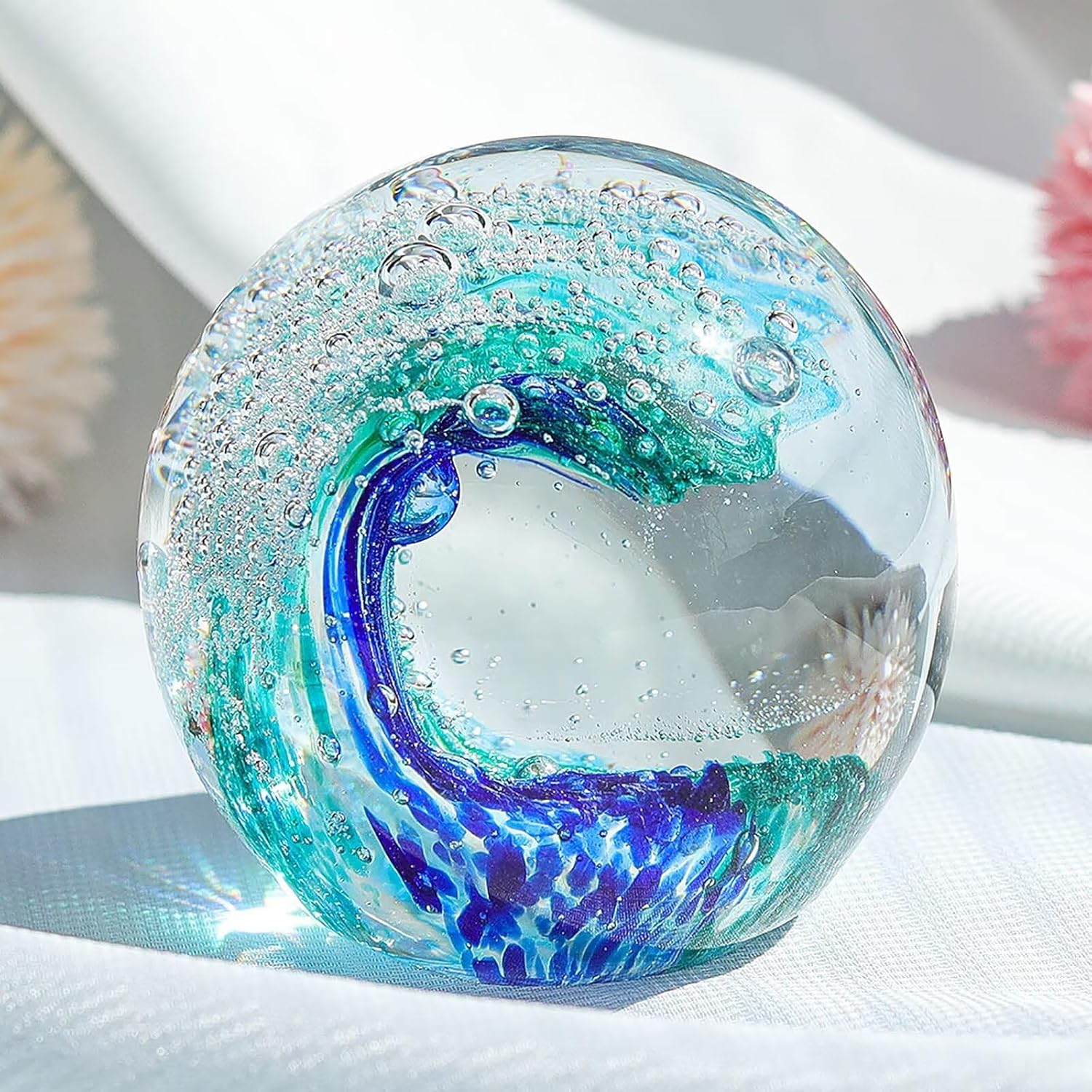 Decorative Crystal Ball Ocean Waves Blown Glass Sea Art
