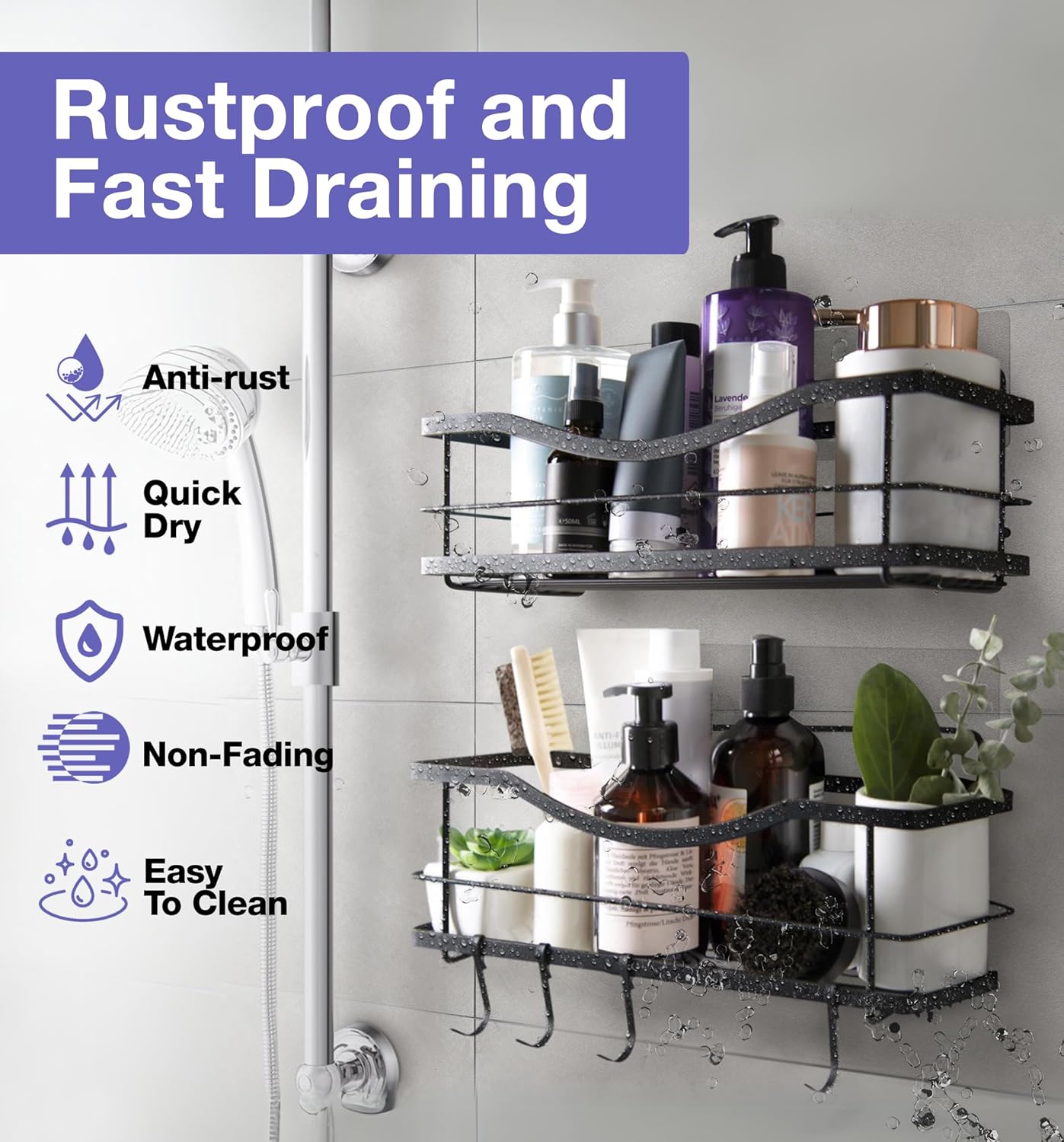 KINCMAX Premium Shower Caddy with 4 Hooks