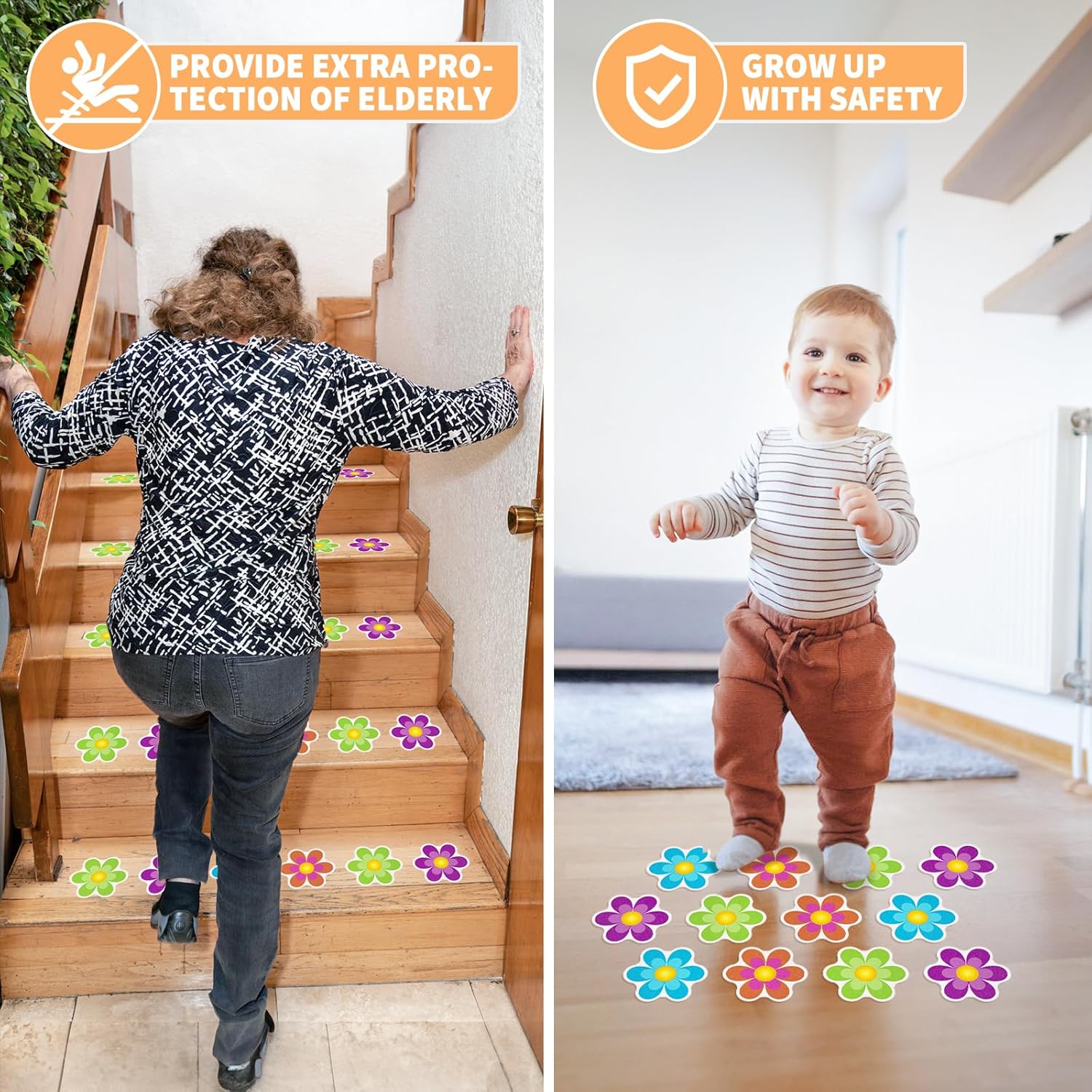 Non Slip Bathtub Stickers with Scraper 20 PCS Bright Flowers Design