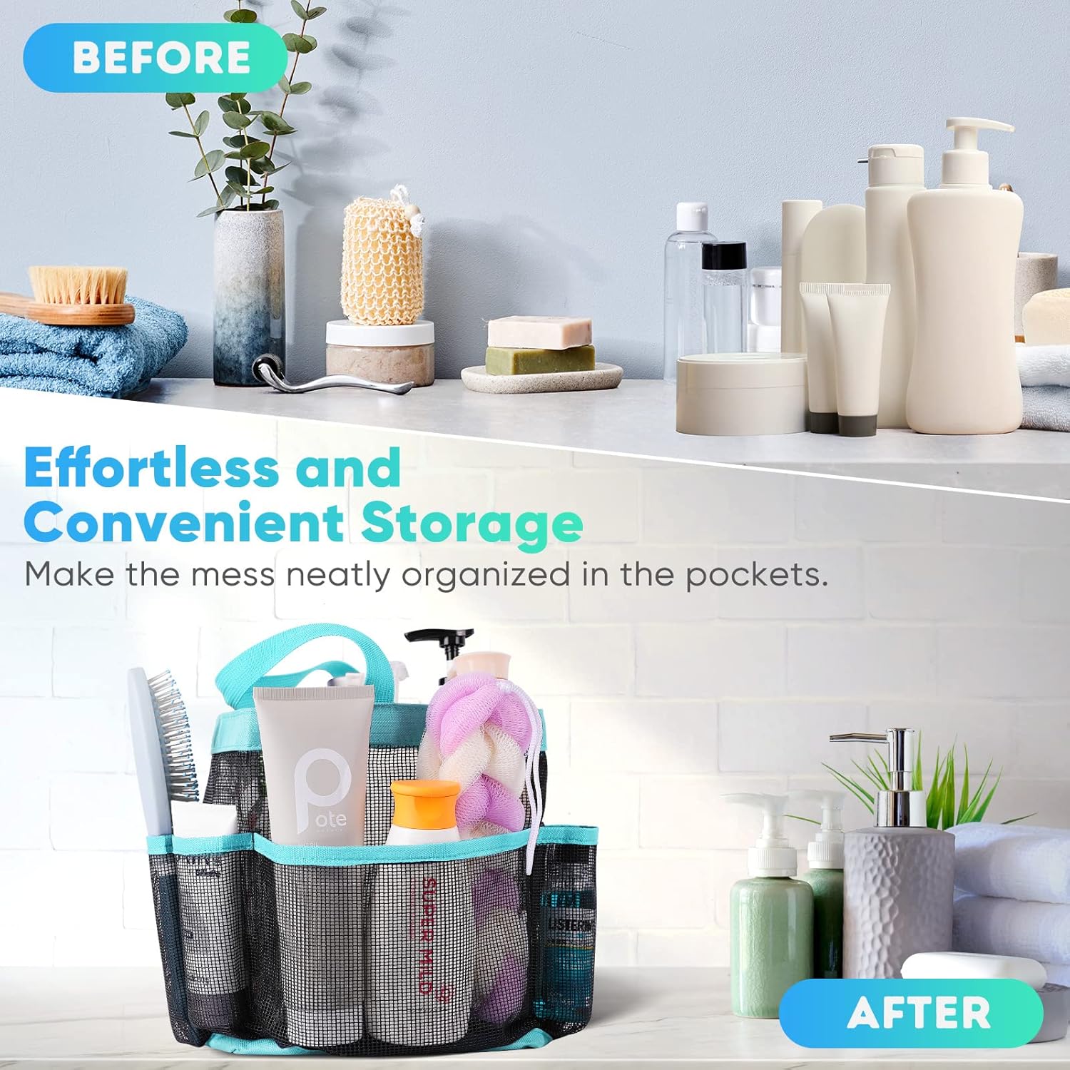 EUDELE Mesh Shower Caddy with 8 Pockets Portable