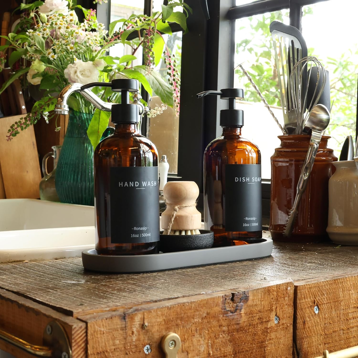 Ronasip 5-Piece Kitchen Soap Dispenser Set