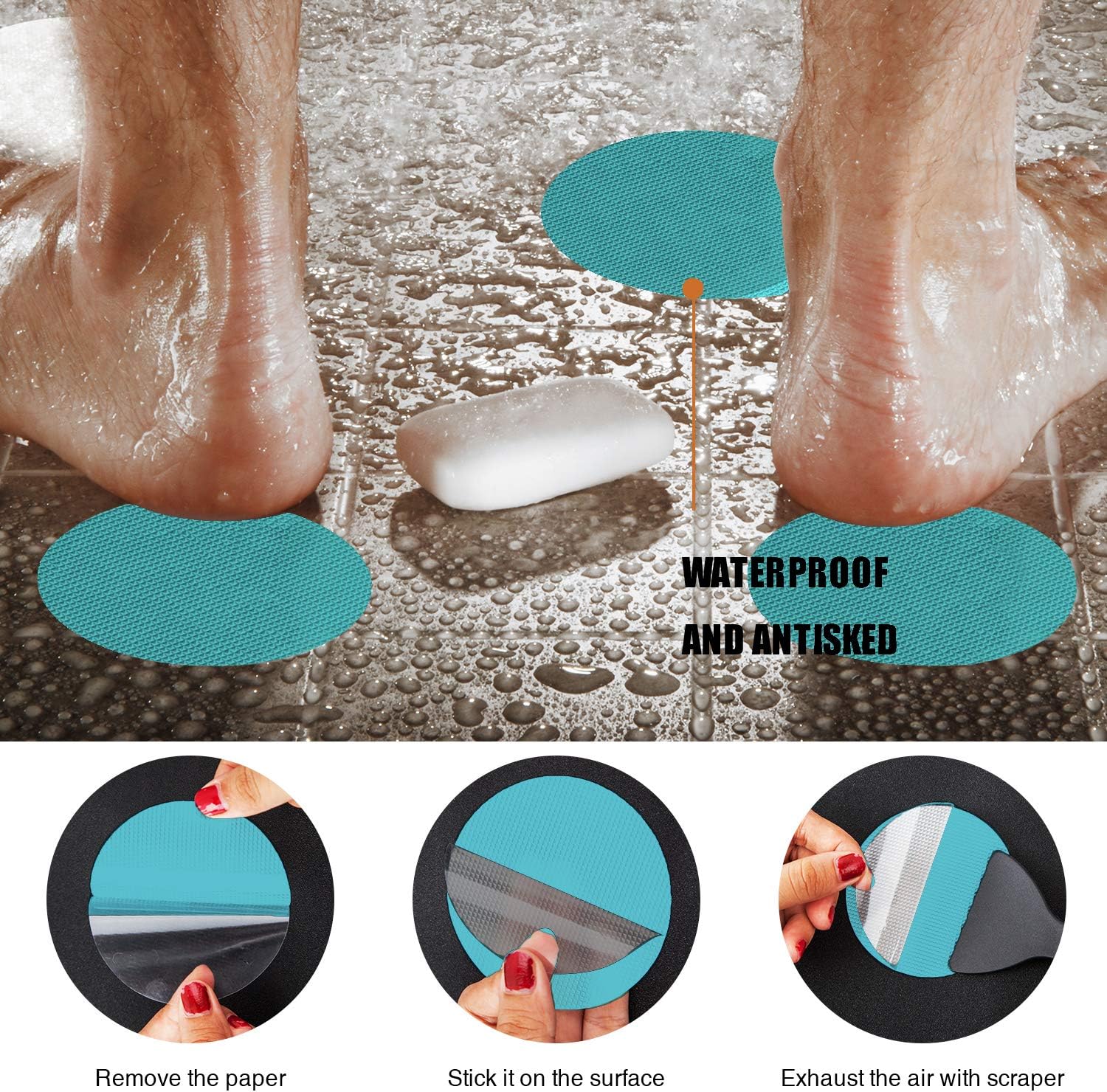 Non-Slip Bathtub Stickers Set 24PCS Blue Safety Treads Adhesive Decals