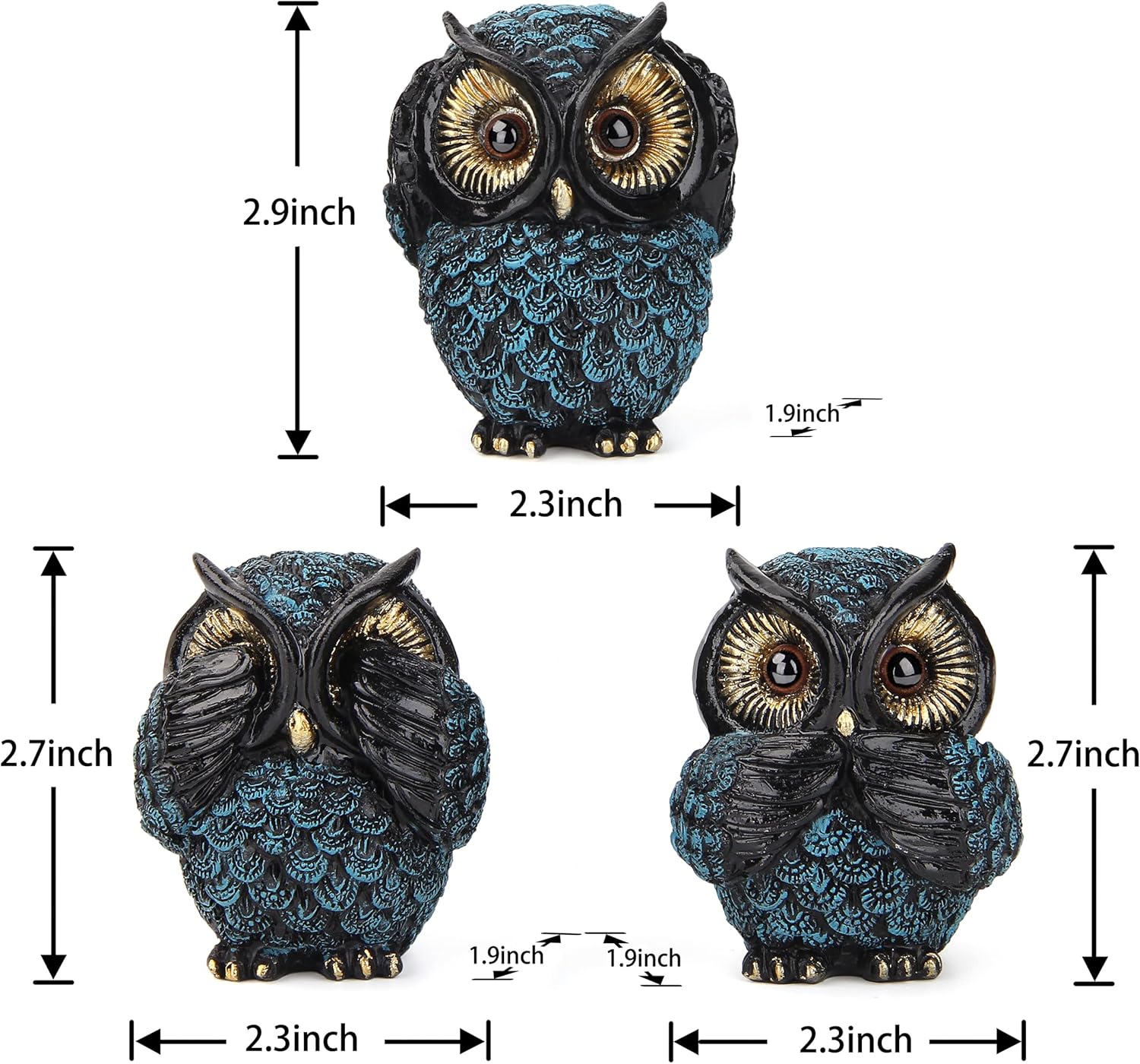 3 Wise Owl Statues for Shelf Decor Retro Boho Designs