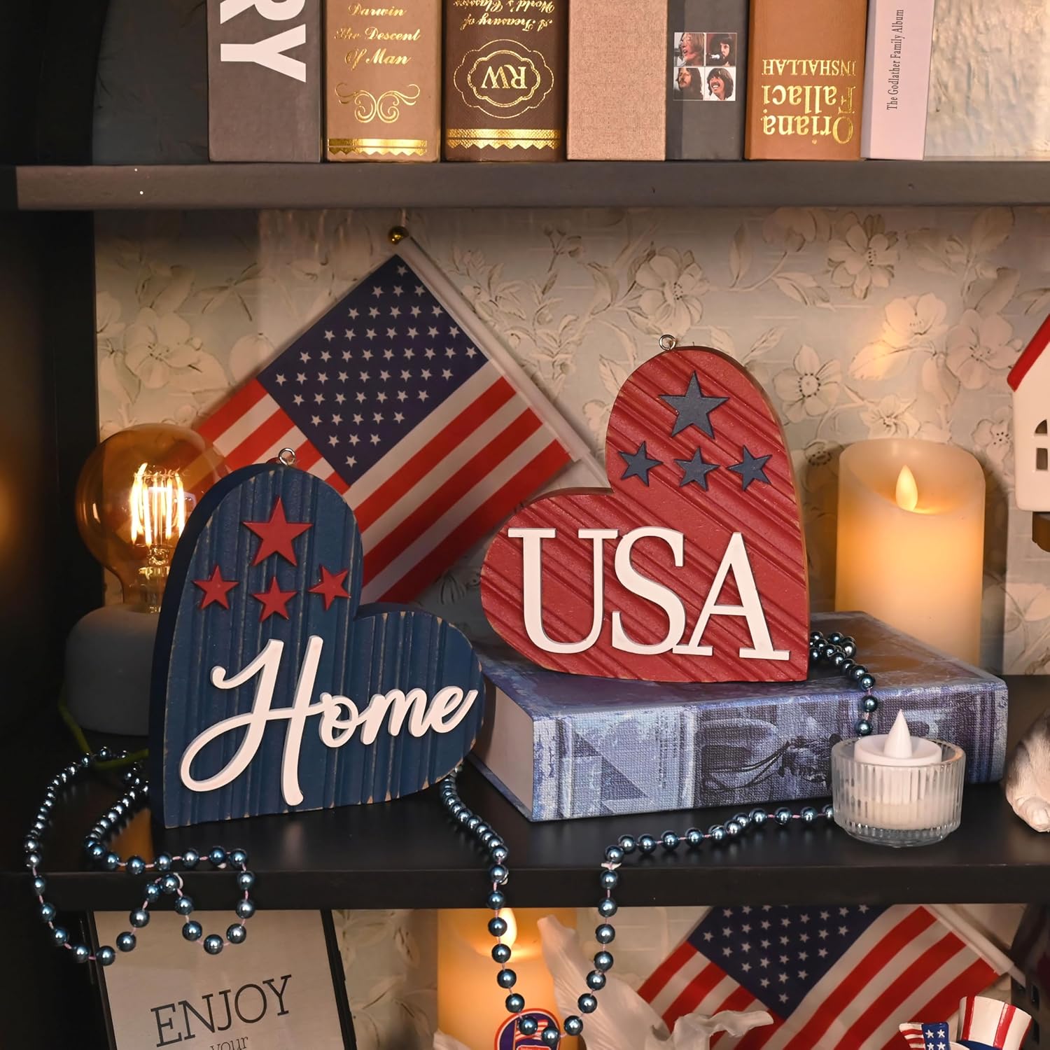 Valery Madelyn 4th of July Decor Heart Centerpieces 2 Pcs