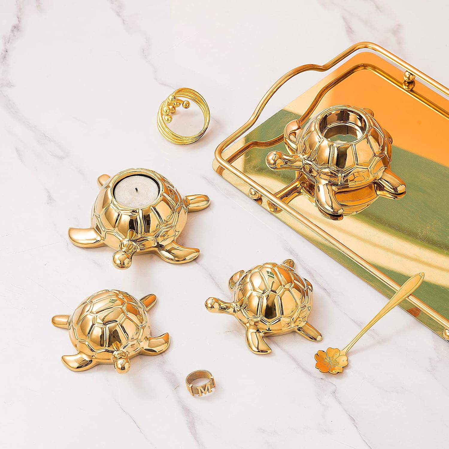 Golden Turtle Statue - Gold Ceramic Home Decor Ornament