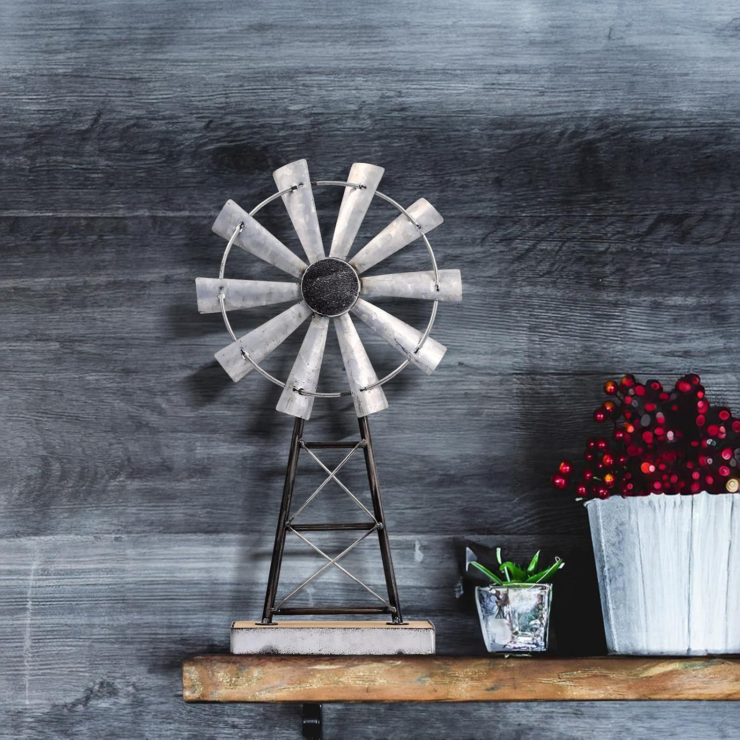 MODE HOME Charming Tall Galvanized Windmill Decor