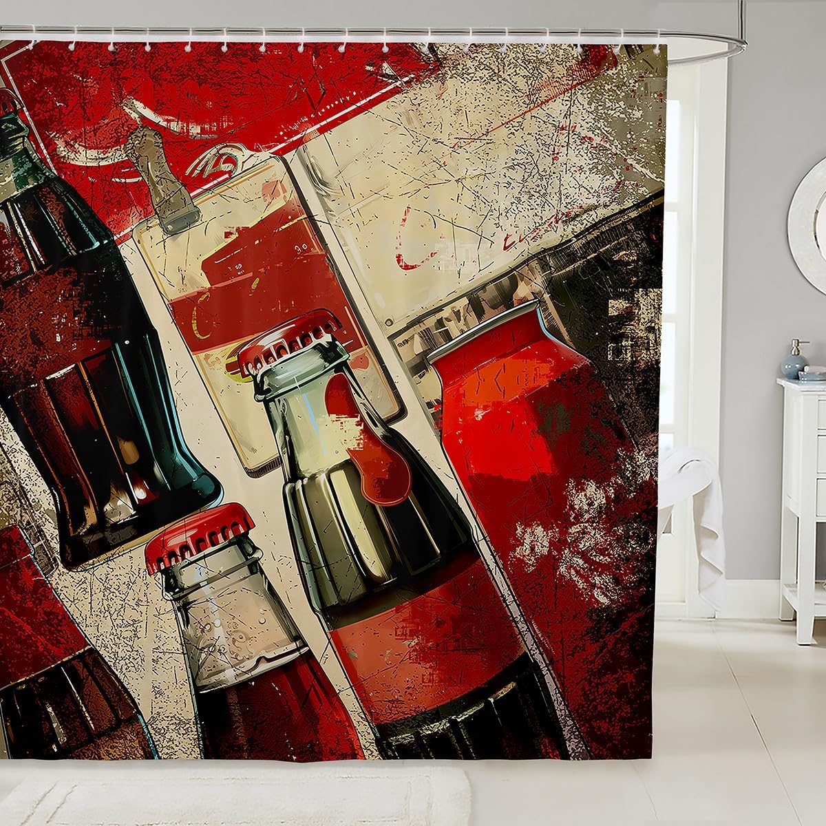 Feelyou Cola Shower Curtain Set for Kids Retro Fun Design