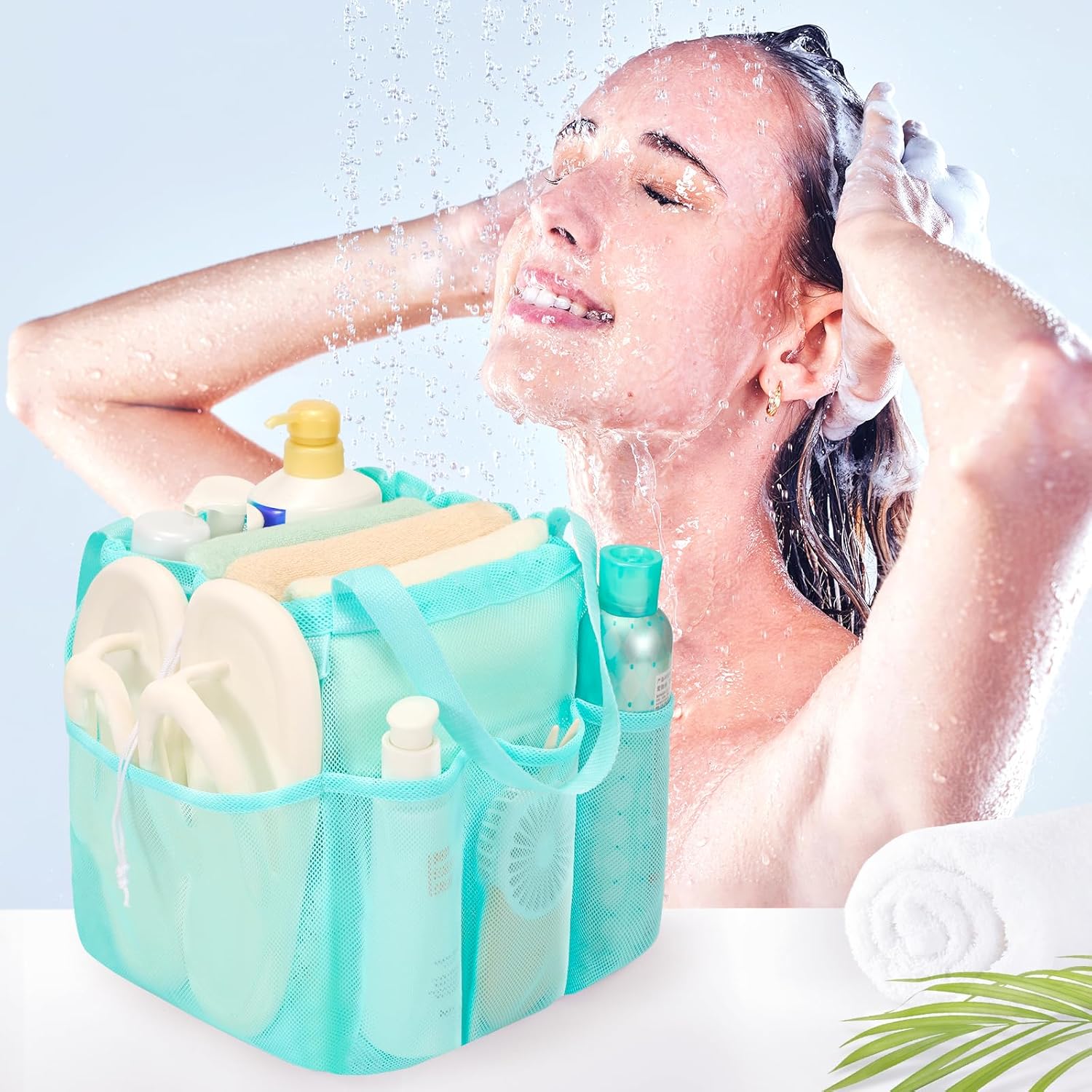 Famichan Mesh Shower Caddy with 8 Pockets Blue