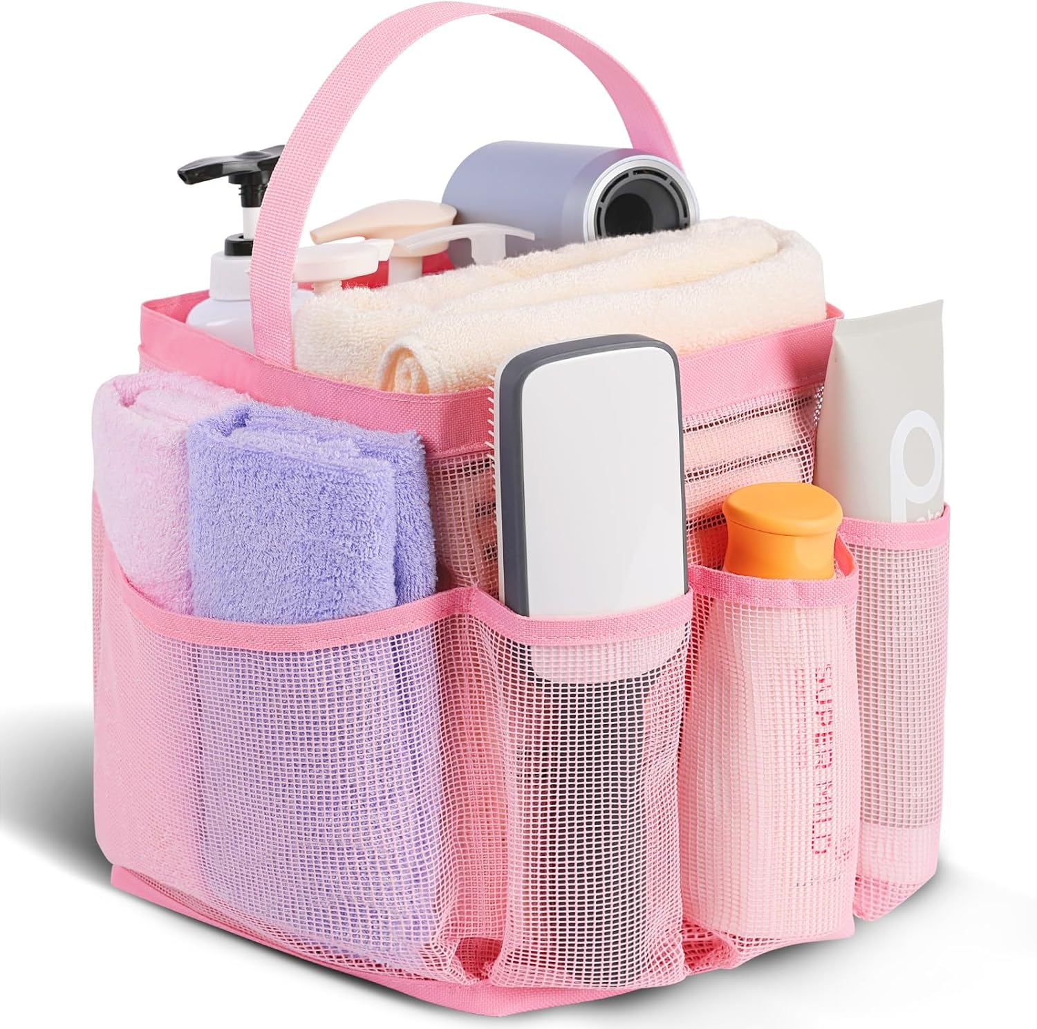 EUDELE Portable Shower Caddy with 8-Pocket Large Capacity - Pink