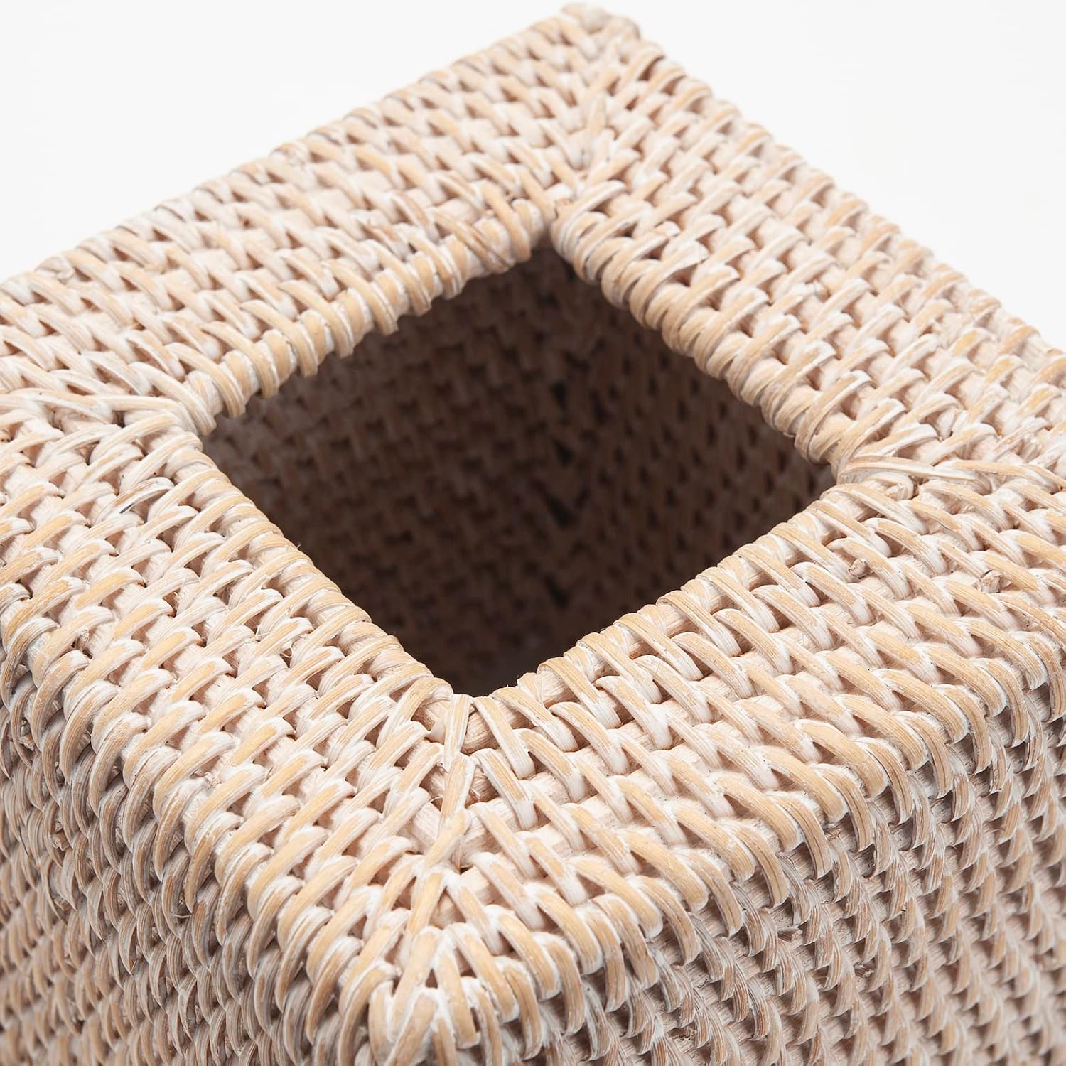 DECRAFTS Rattan Tissue Box Cover Natural Woven Holder Square White