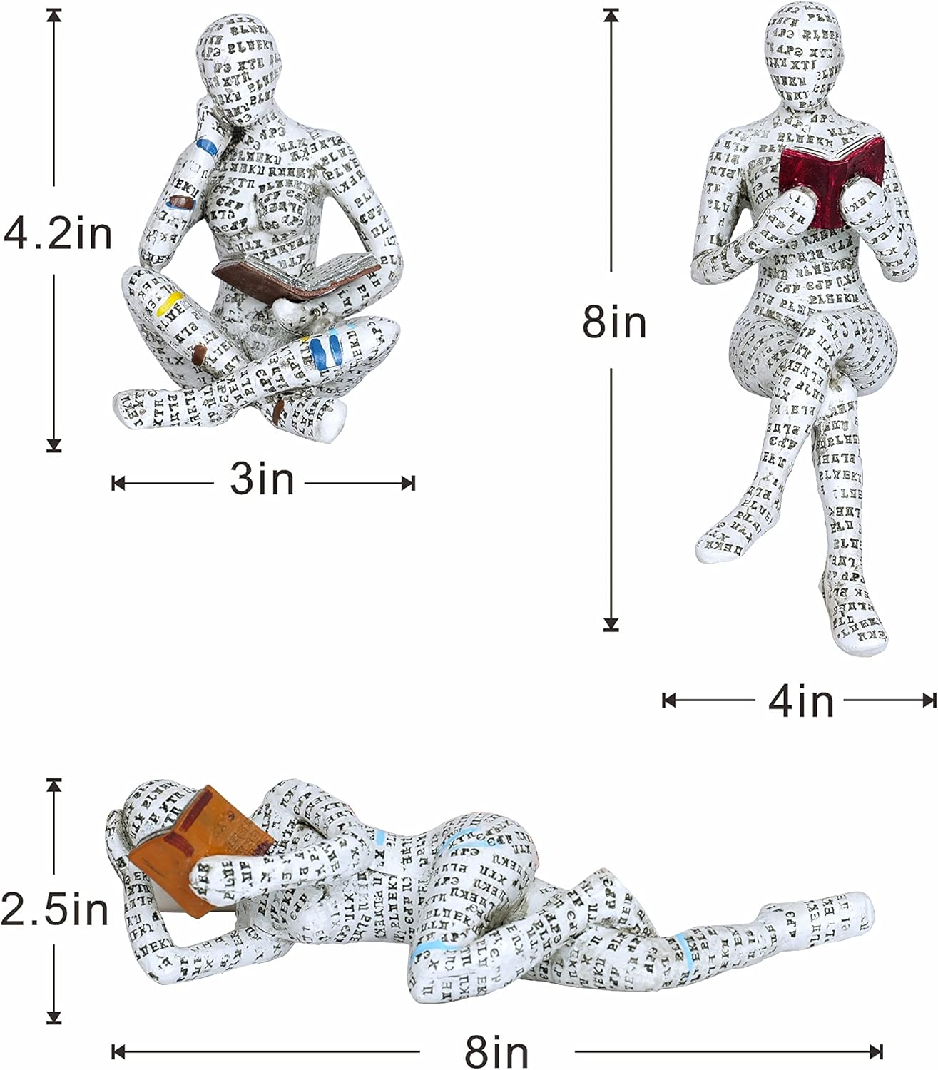 3 Pcs Pulp Reading Women Figurine Decor Set