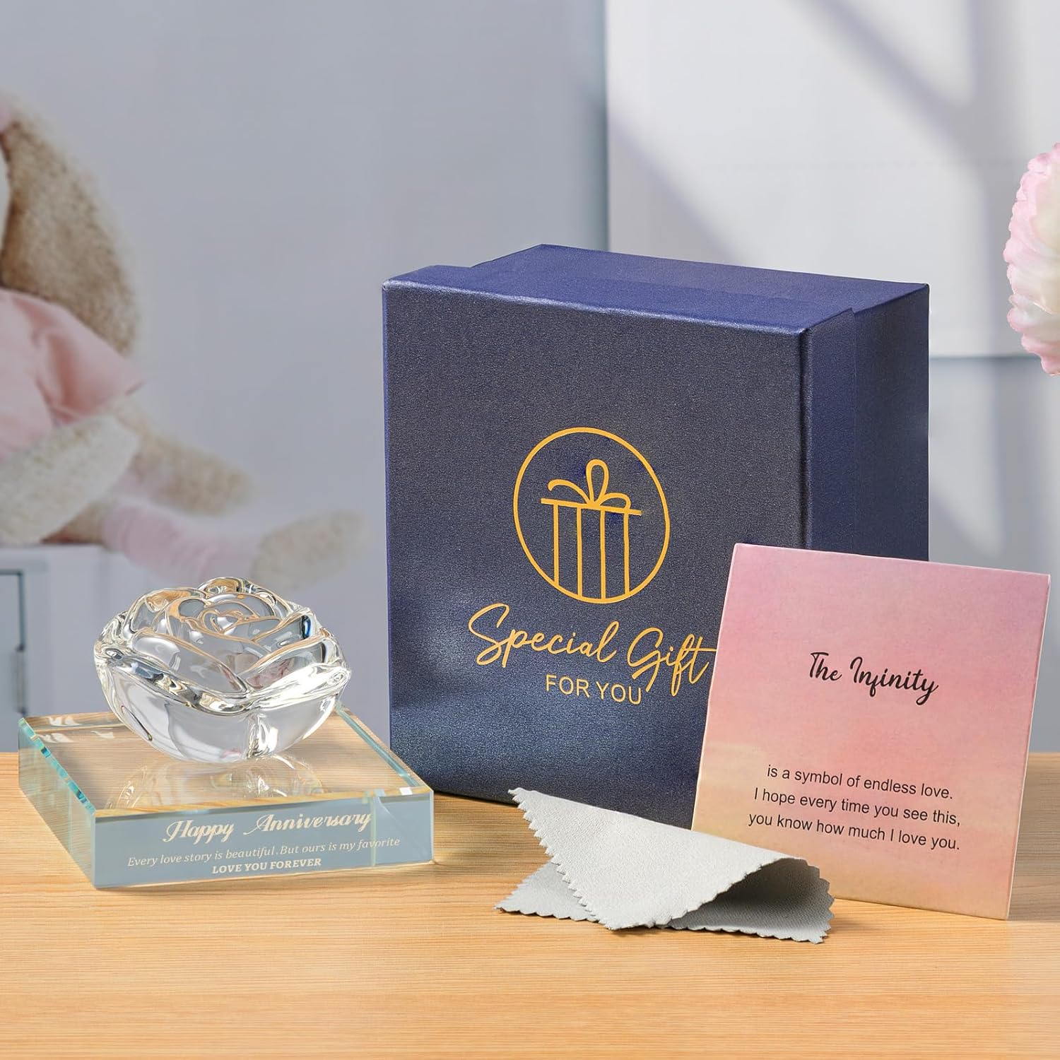 PEEYHONY Crystal Rose Wedding Anniversary Keepsake Ornament