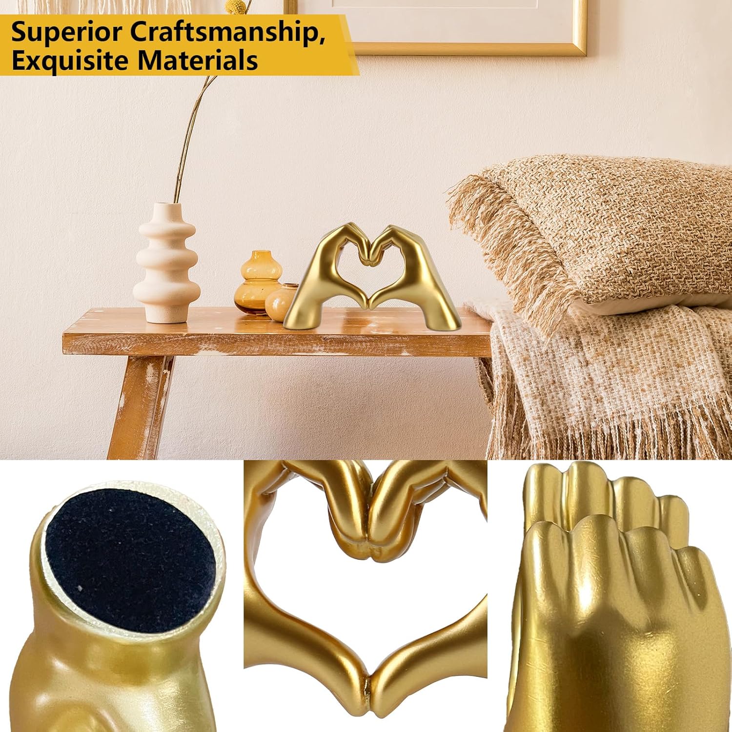 Gold Heart Hands Sculpture Decor Gift