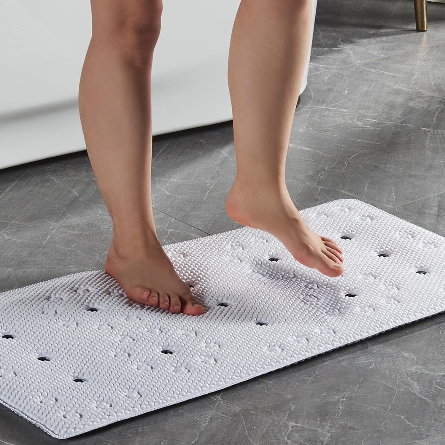 Webos Bathtub Mat Non Slip - Soft Foam Safety Mat with Suction Cups and Drain Holes for Elderly Kids and Home Use White