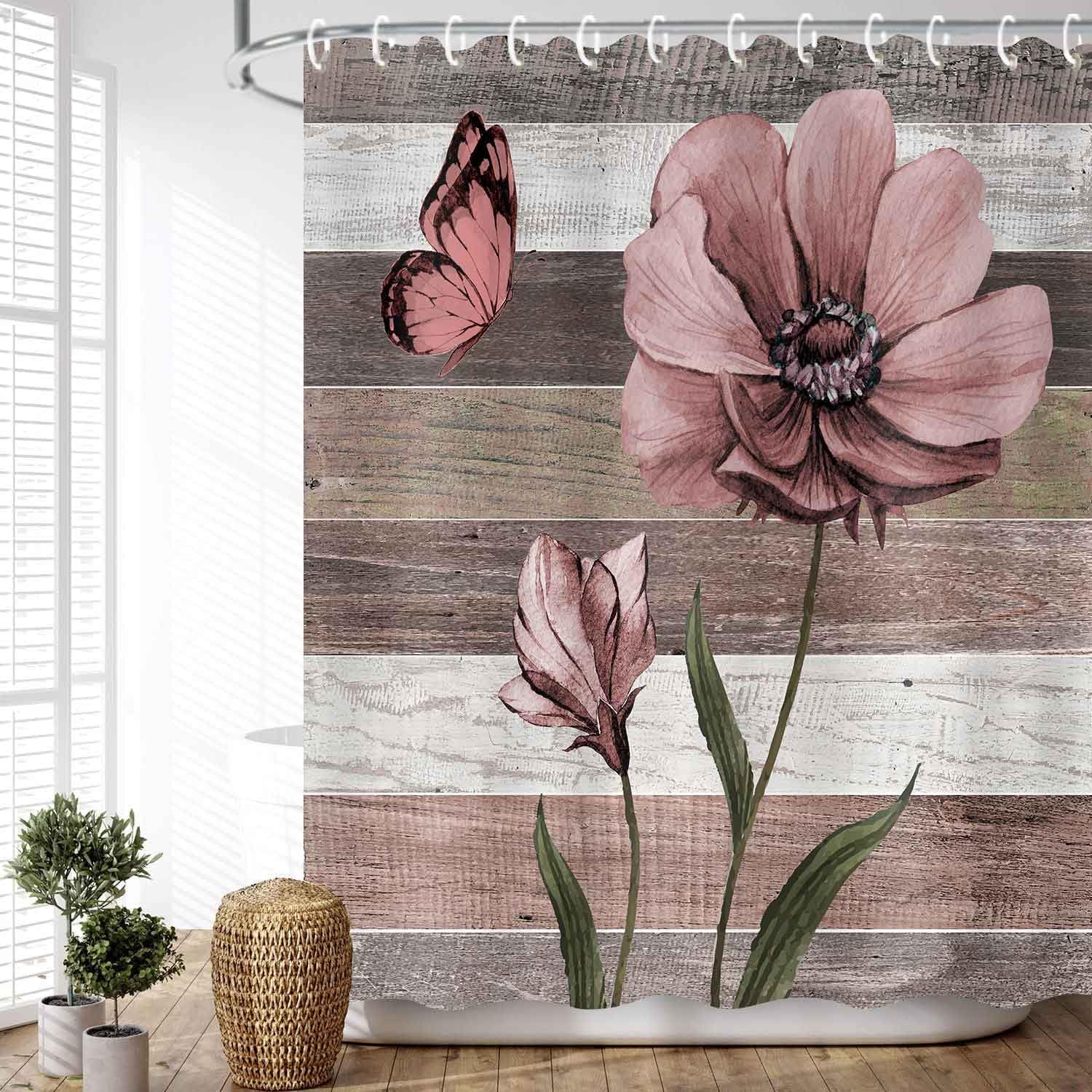 JAWO Teal Floral Shower Curtain Set 72x72 with 12 Hooks