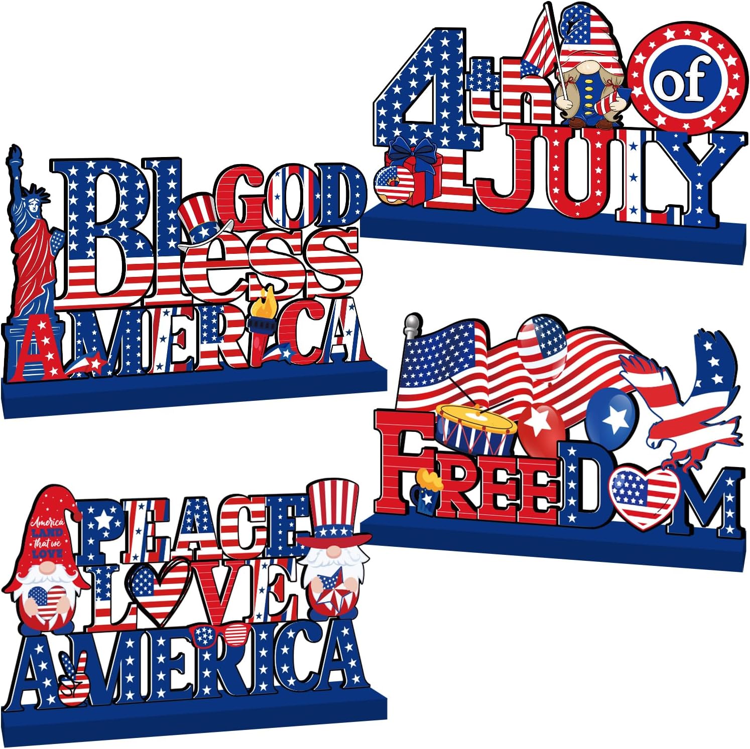 4th of July Decor Table Sign Set for Independence Day