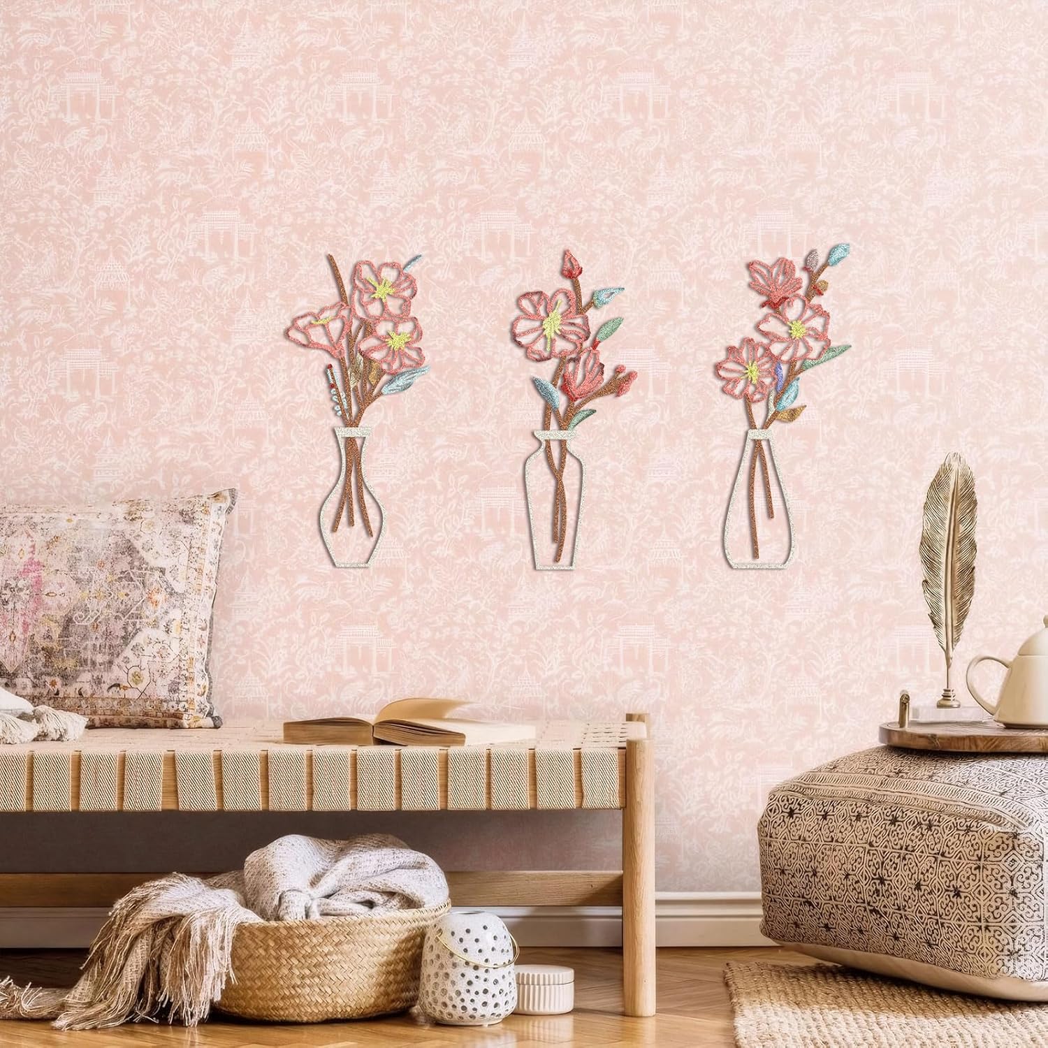 Primst 3 Pcs Metal Flower Wall Art - Rustic Boho Decor