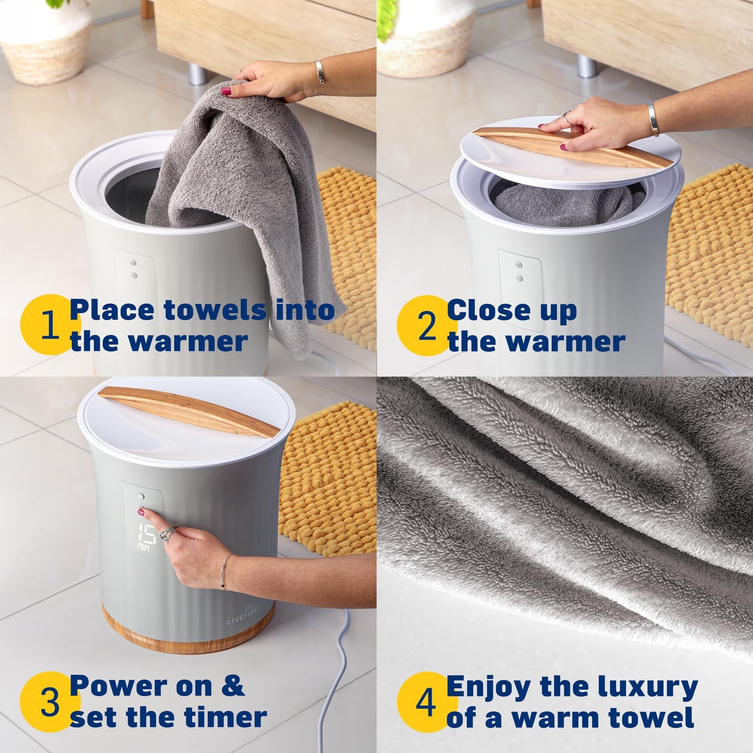 Live Fine Towel Warmer with LED Timer and Auto Shut-Off