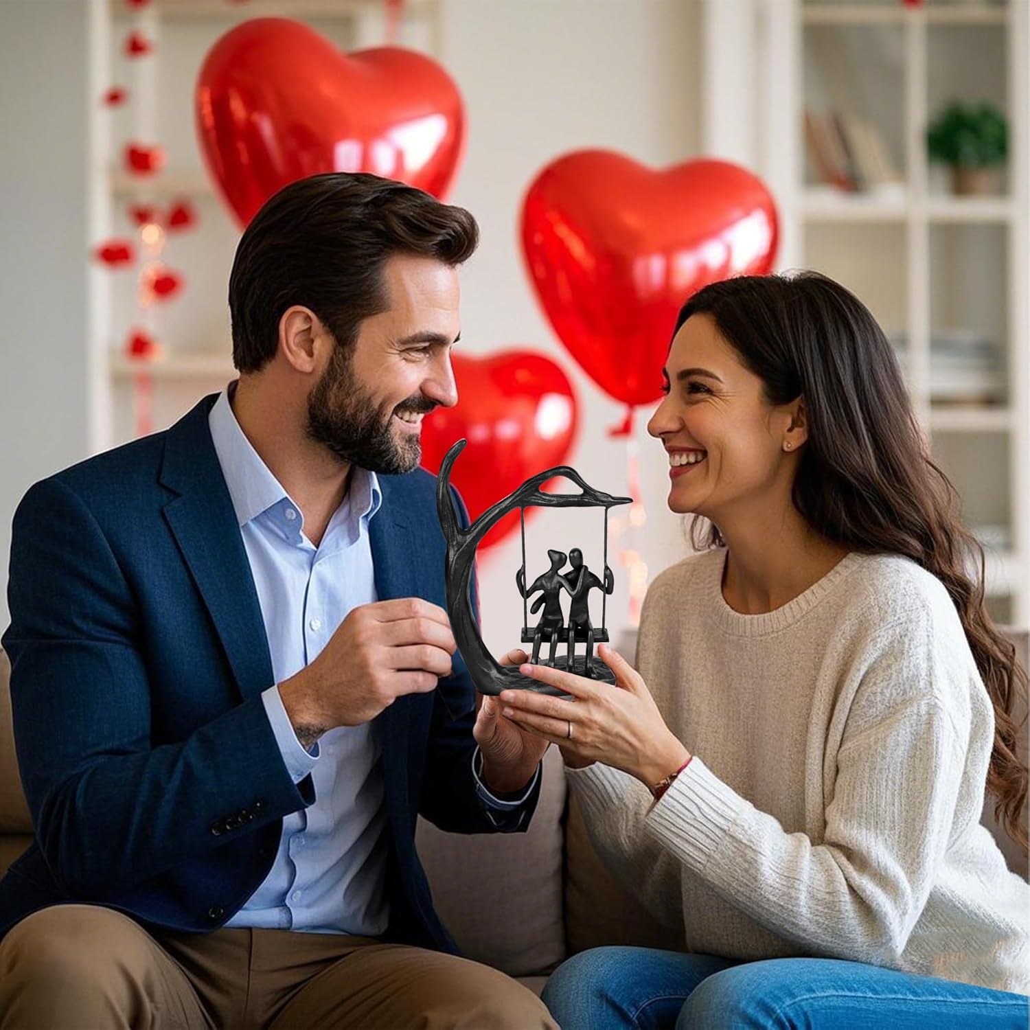 Romantic Couple Statue in Love Black Metal Figurine
