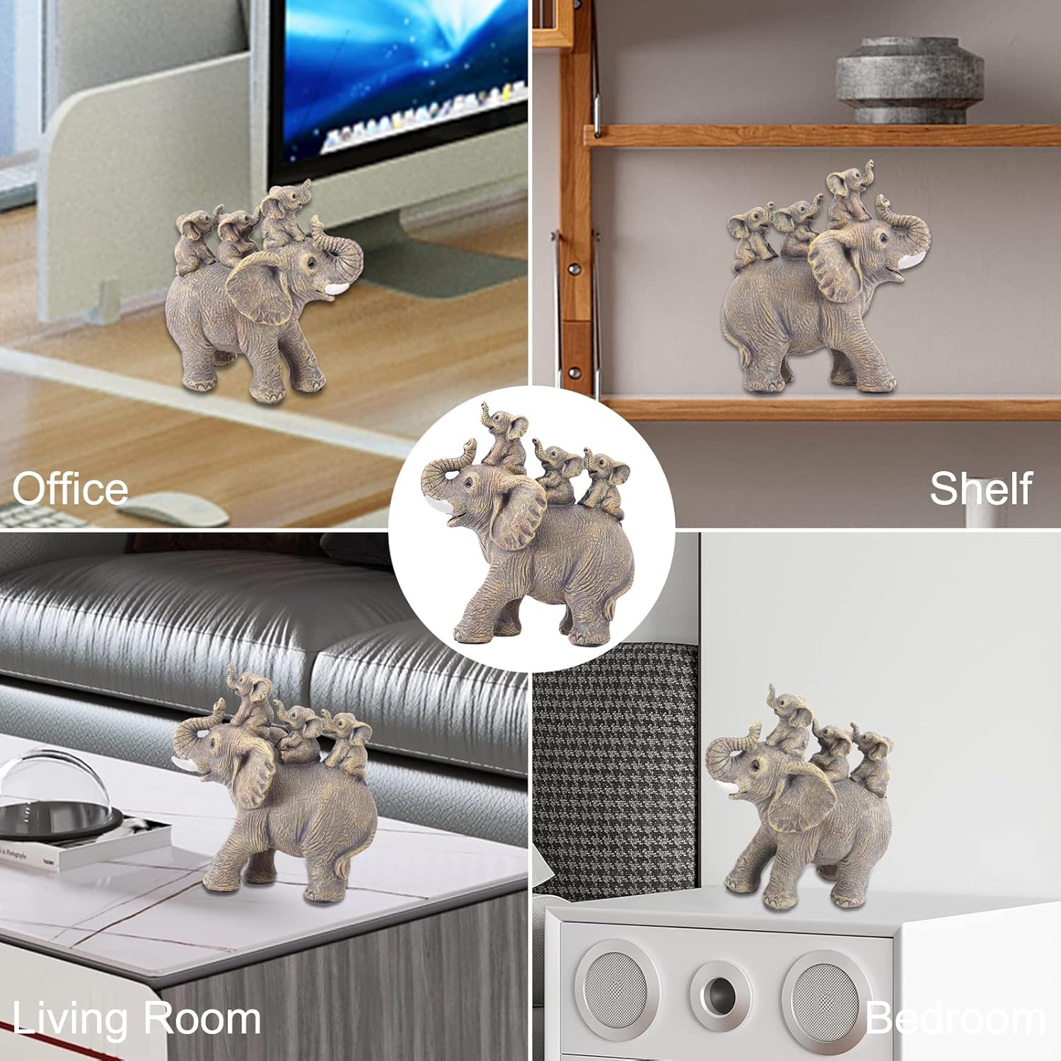 Cute Elephant Statue with Three Calves Home Decor