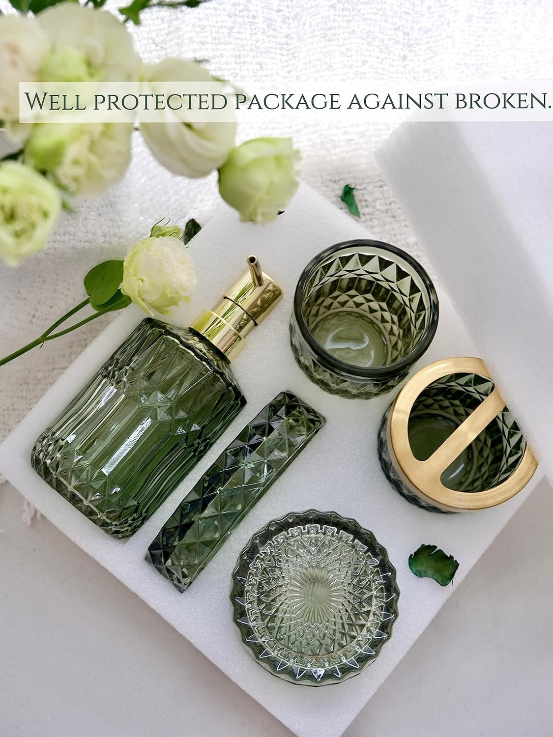 LaMarriti Green Bathroom Accessories Set 5Pcs Clear Glass