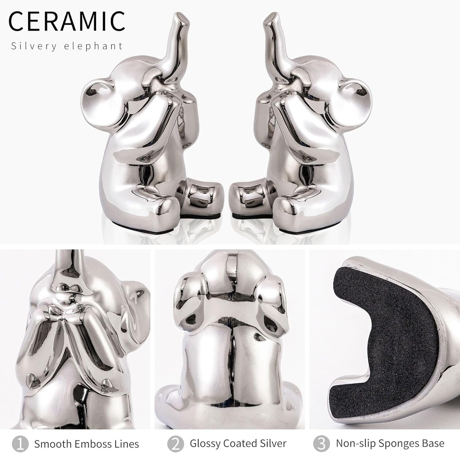 Loving Pair of Small Silver Elephant Statues
