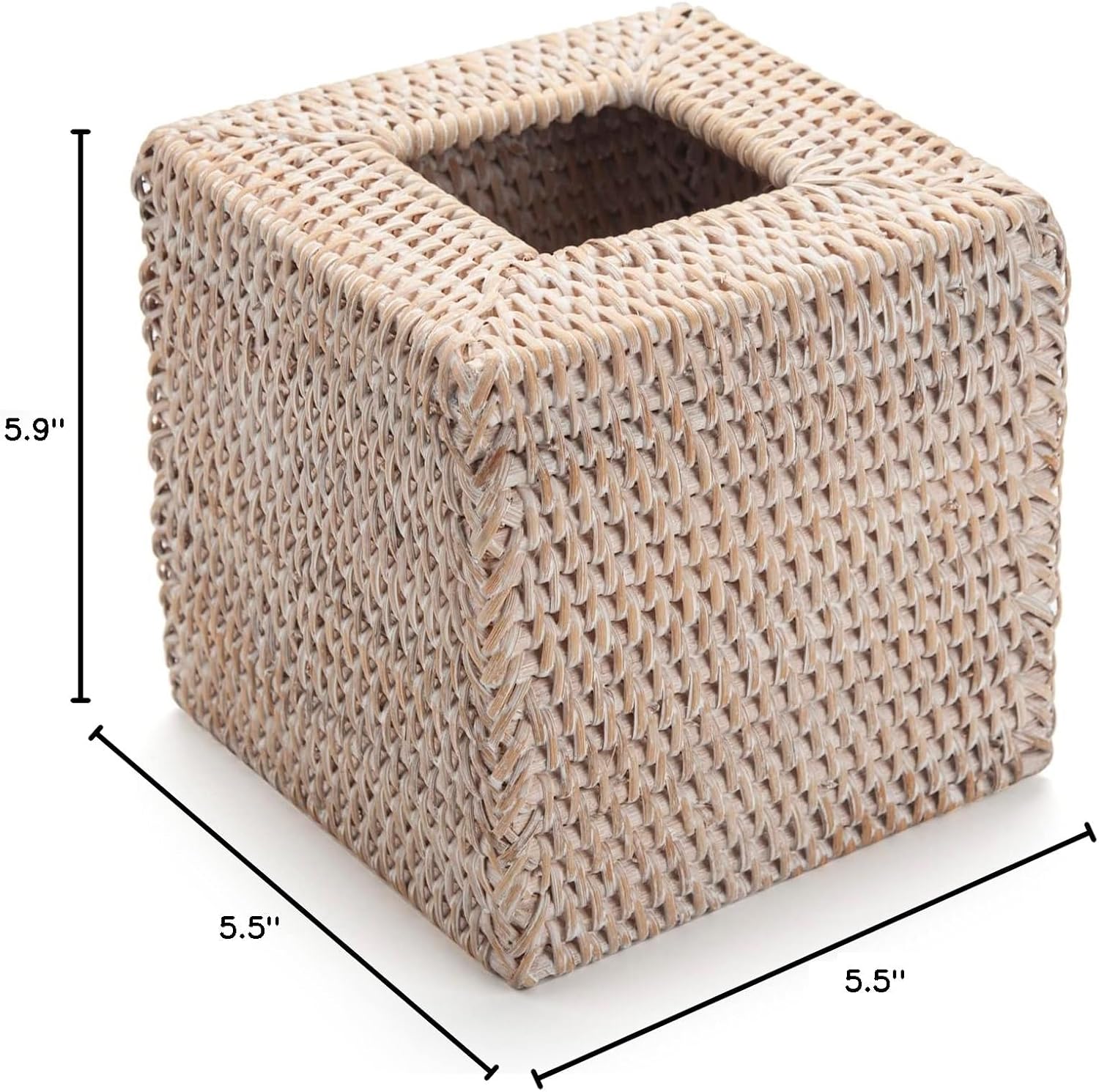 DECRAFTS Rattan Tissue Box Cover Natural Woven Holder Square White