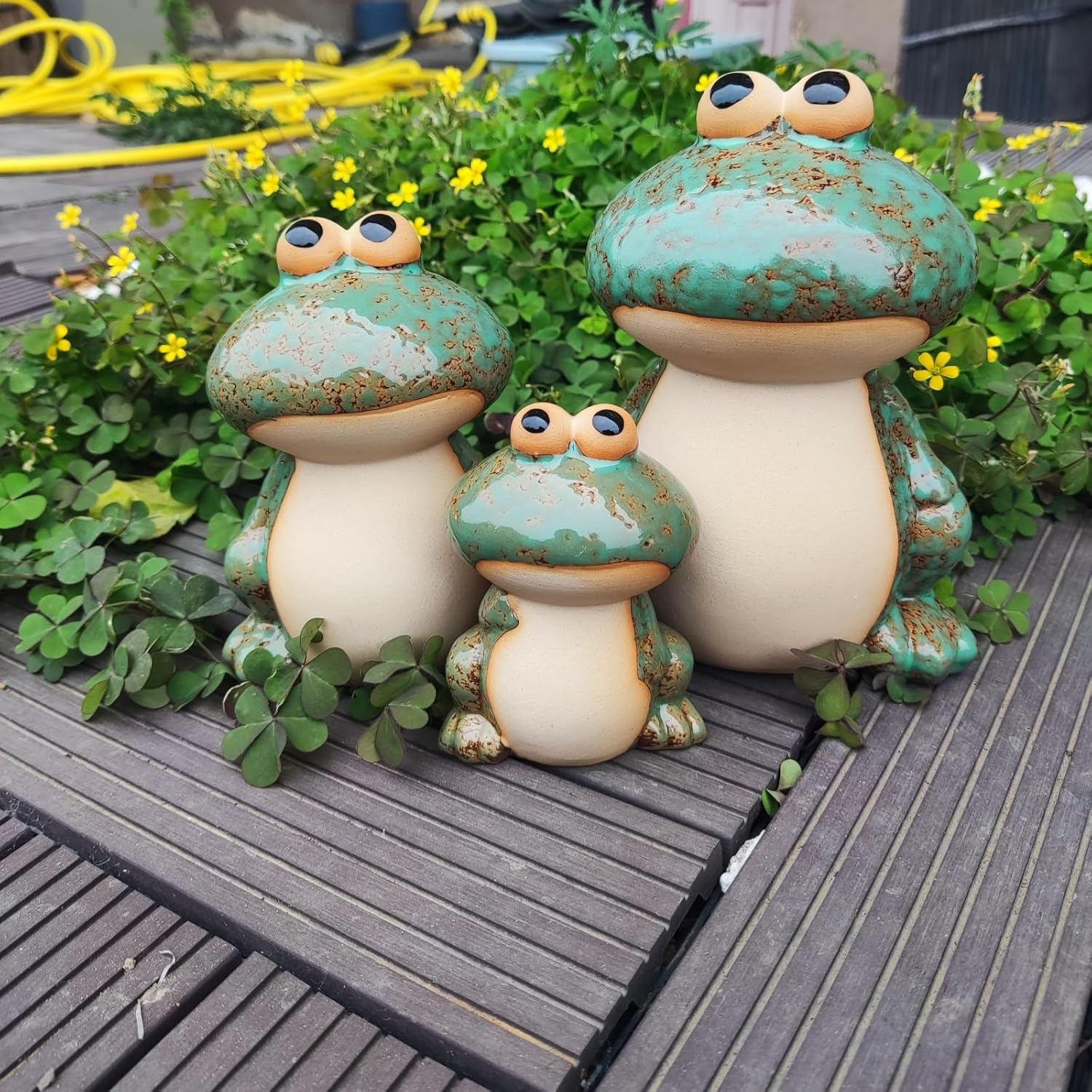 Cute Ceramic Frog Garden Statues Set of 3