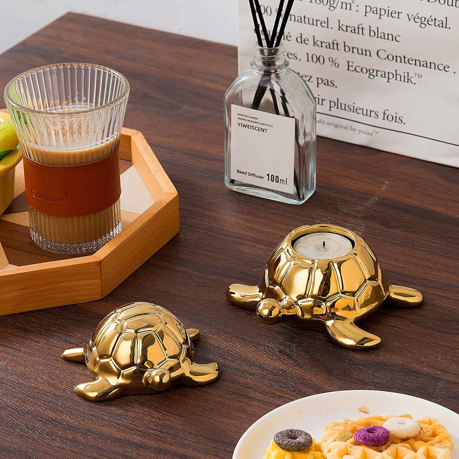 Golden Turtle Statue - Gold Ceramic Home Decor Ornament