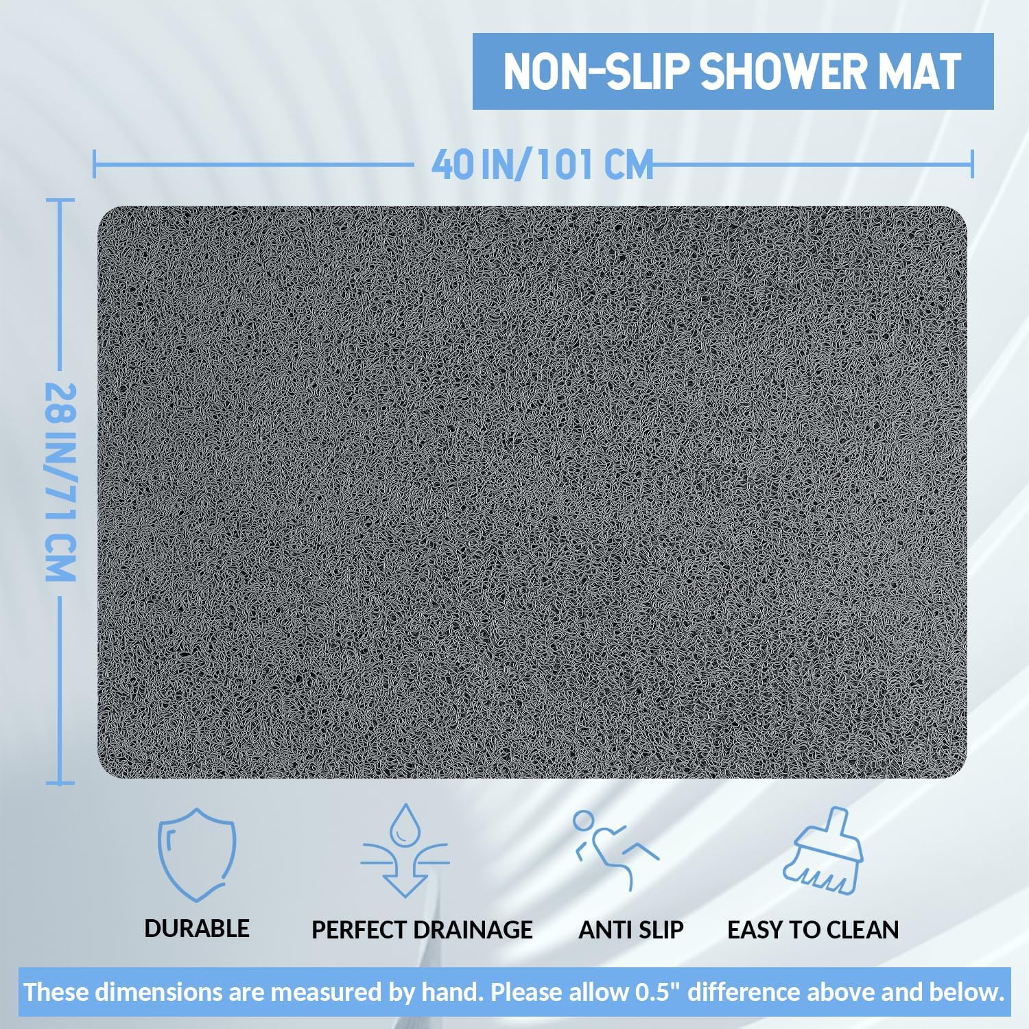 Hargiis Non-Slip Bath Mat with Foot Scrubber - Grey 40x28