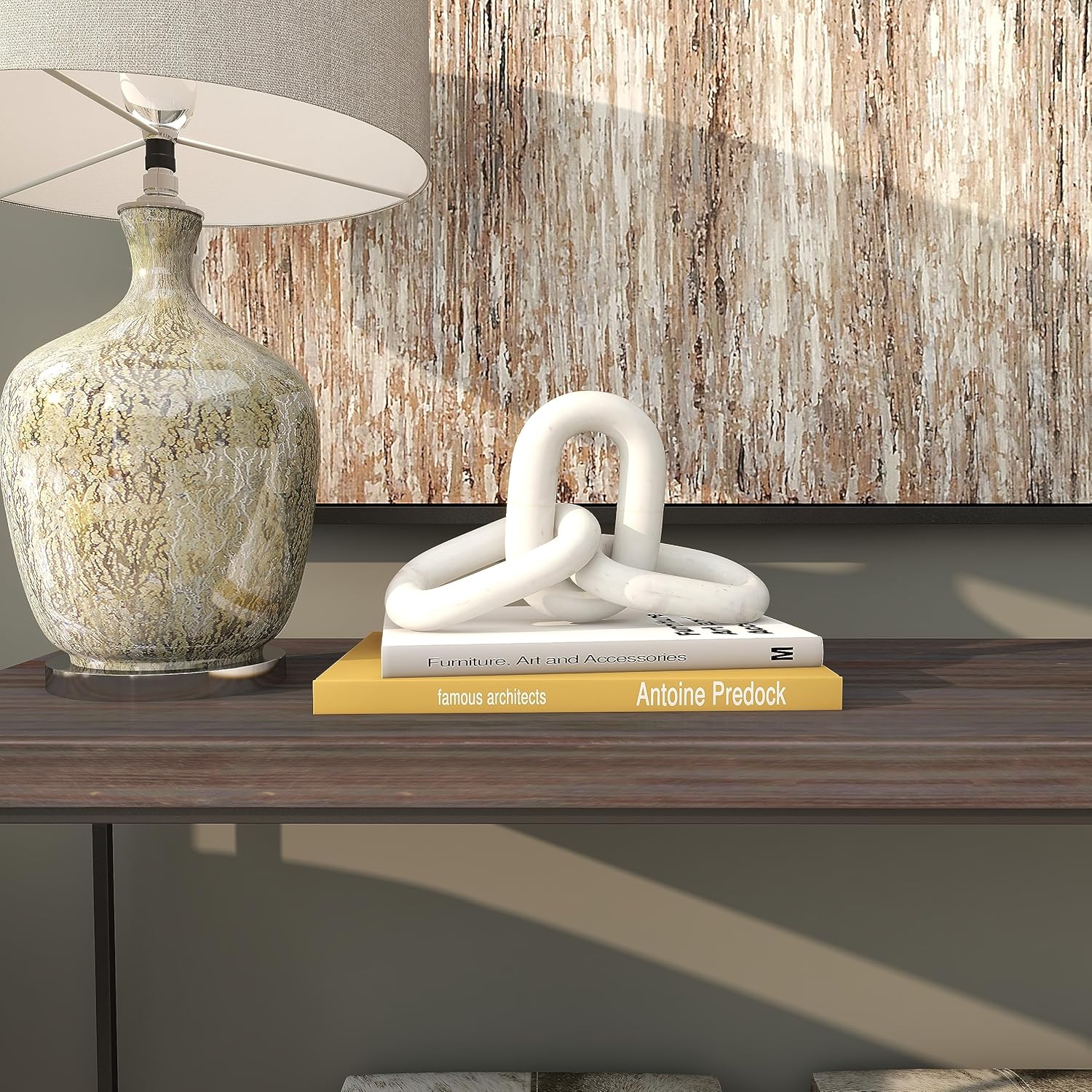 Deco 79 White Marble Chain Sculpture 3 Link Home Decor Statue