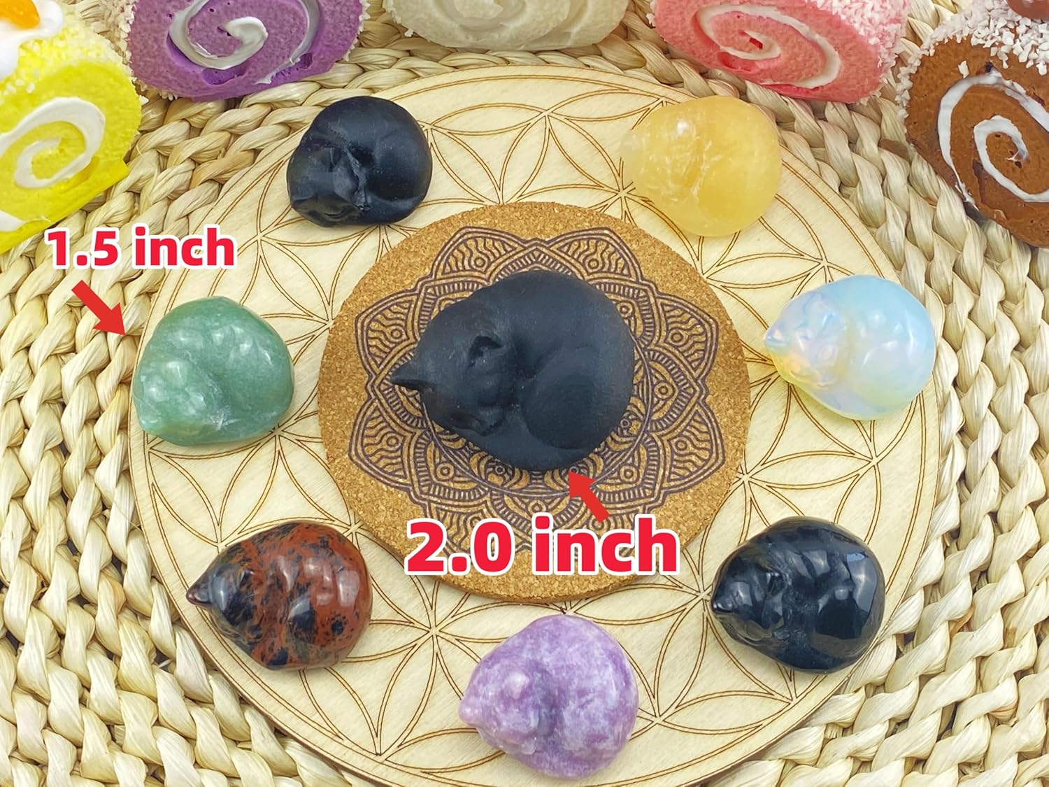 YATOJUZI 2 Inch Sleeping Cat Crystal Statue Decor