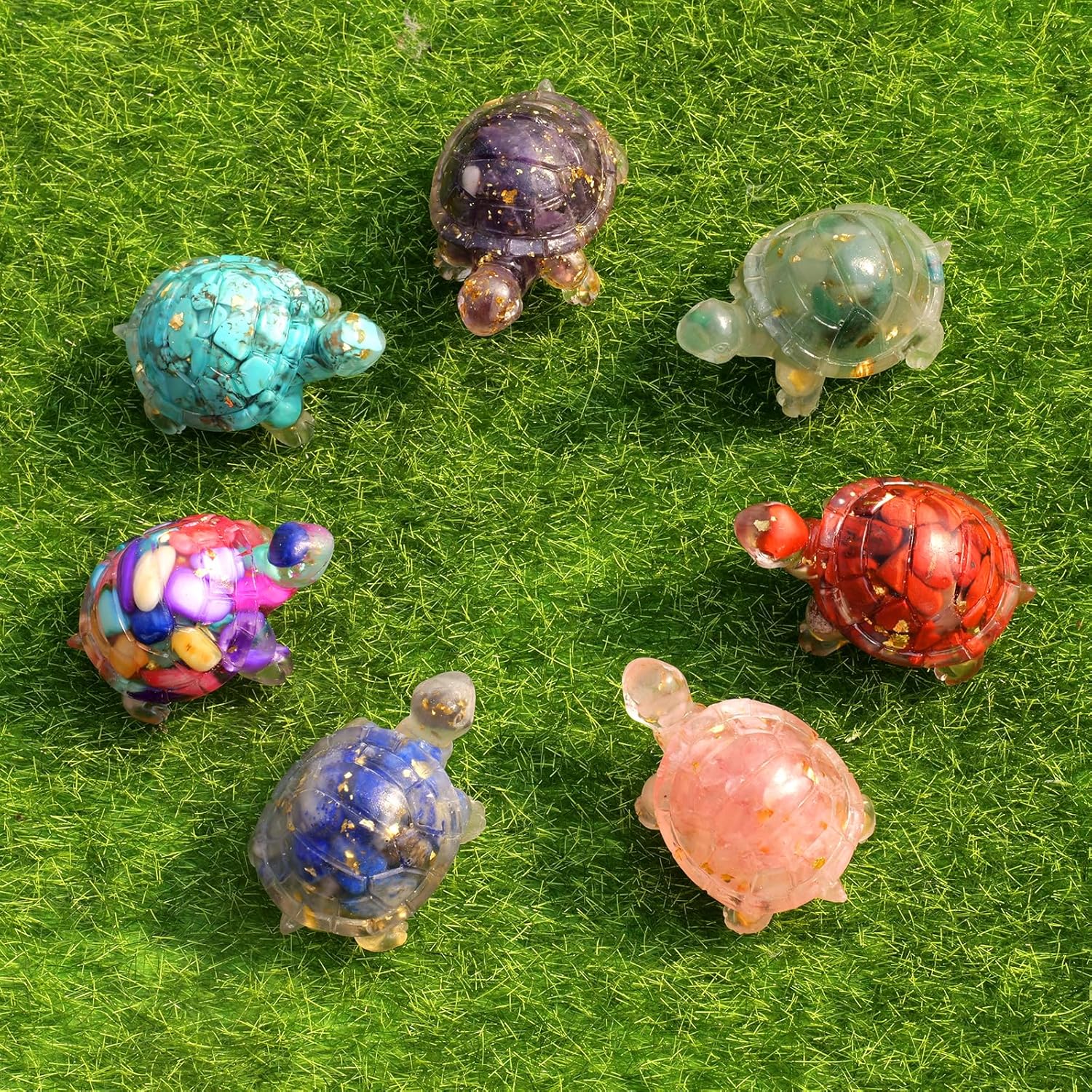 8PCS Crystal Turtle Figurine Set - Handmade Resin Decor