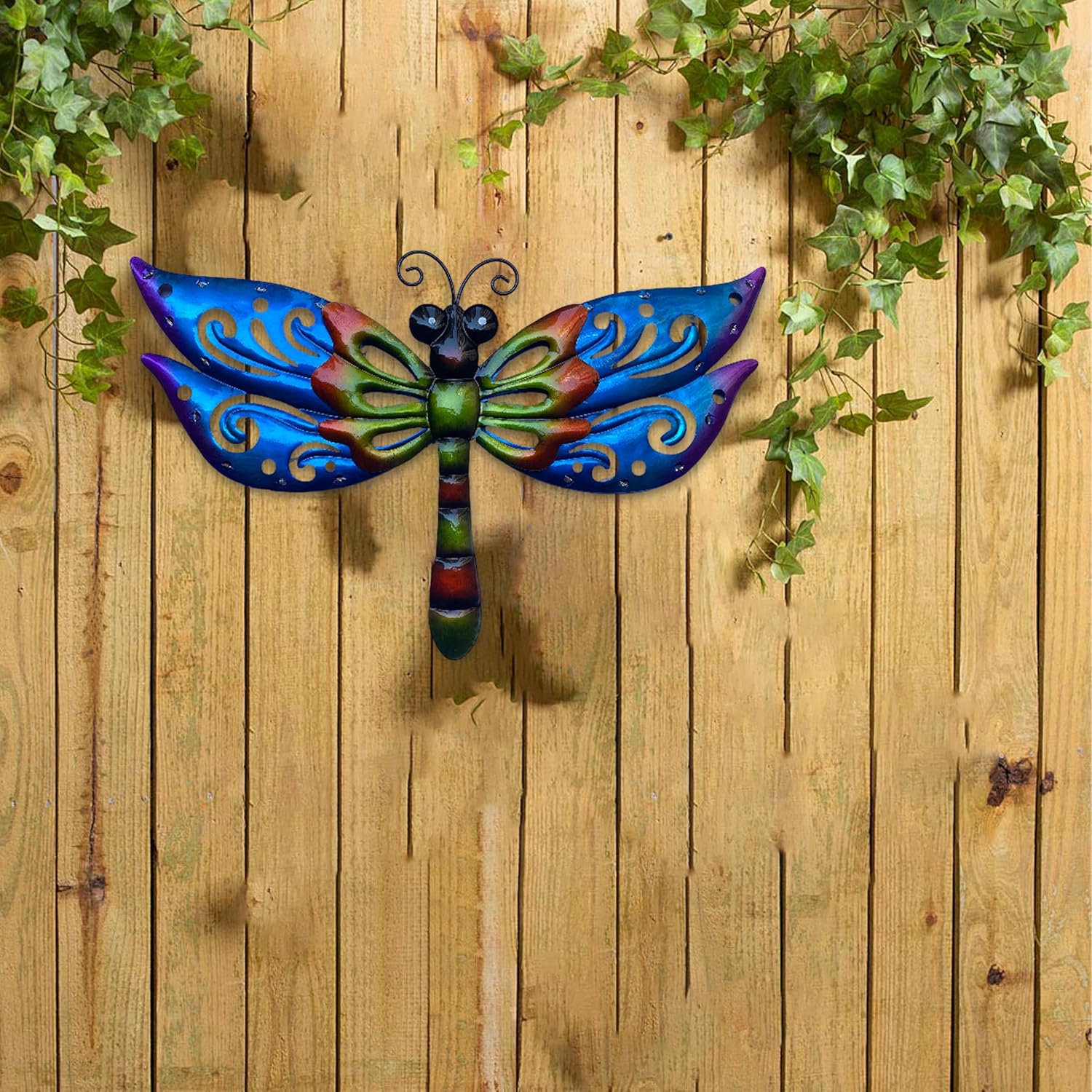 WAIU 20 Inch Solar Metal Dragonfly Wall Light - Blue